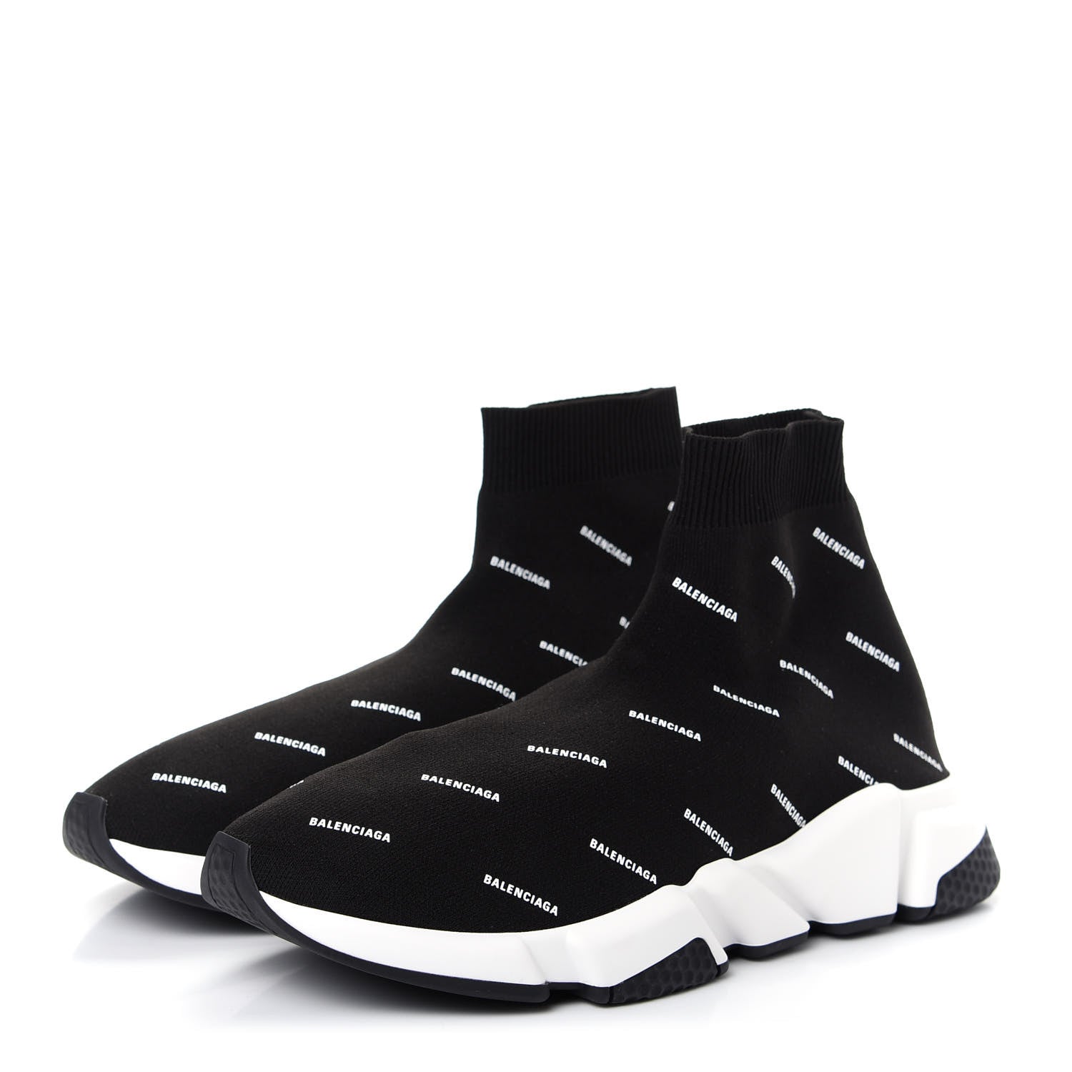 Balenciaga Neoprene Knit Allover Logo Bi-Color Sole Mens Speed Sneakers 43 Black White 3 of 11
