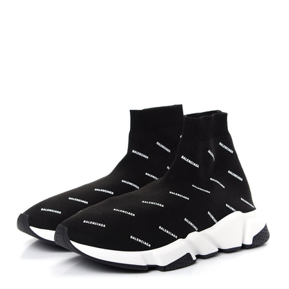Balenciaga Neoprene Knit Allover Logo Bi-Color Sole Mens Speed Sneakers 43 Black White 3 of 11