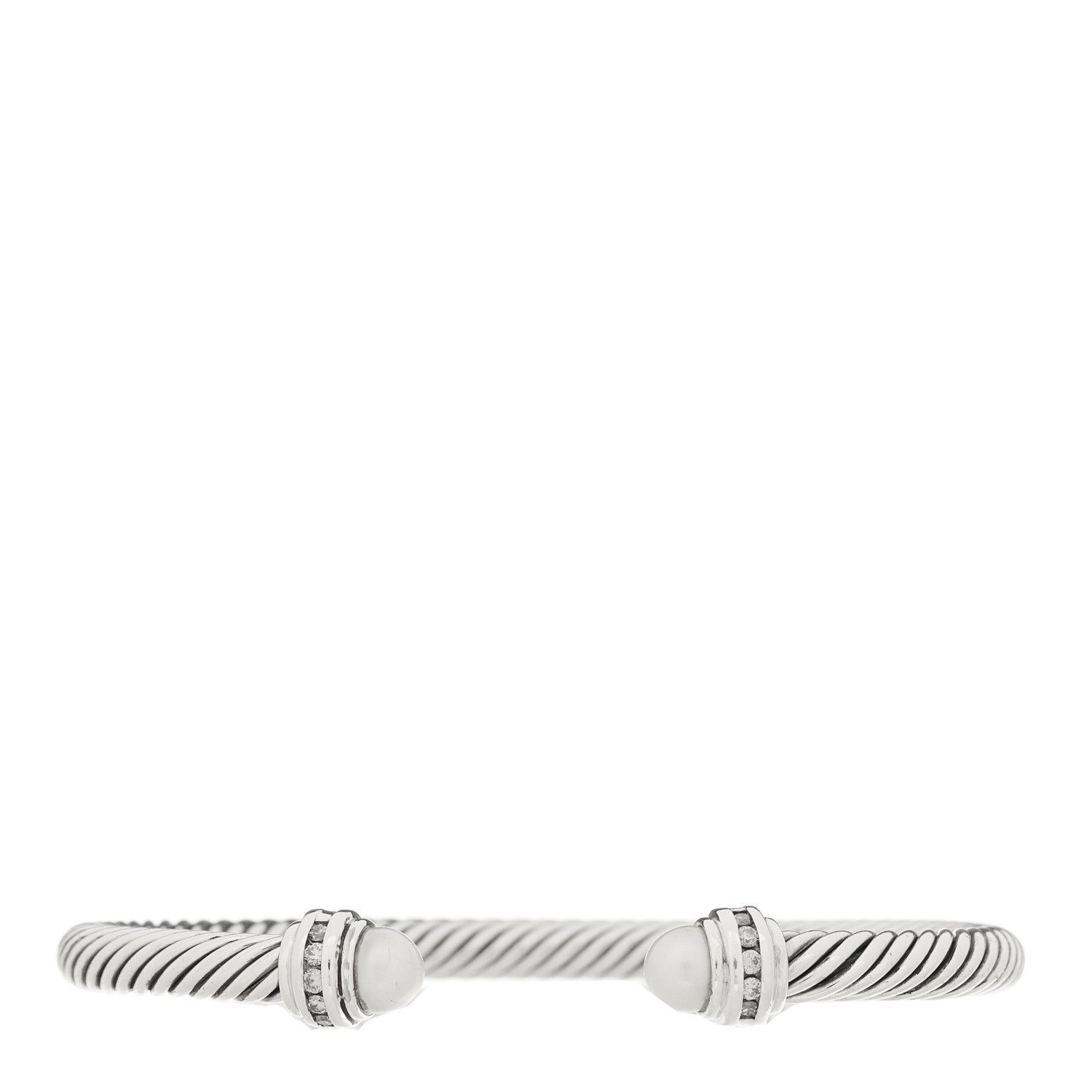 David Yurman Sterling Silver Diamond Cultured Pearl 5mm Cable Classics Princess Bracelet 1 of 3