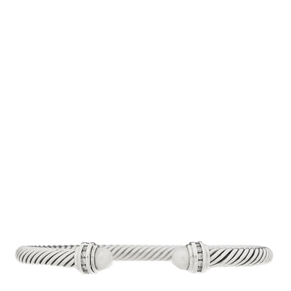 David Yurman Sterling Silver Diamond Cultured Pearl 5mm Cable Classics Princess Bracelet 1 of 3