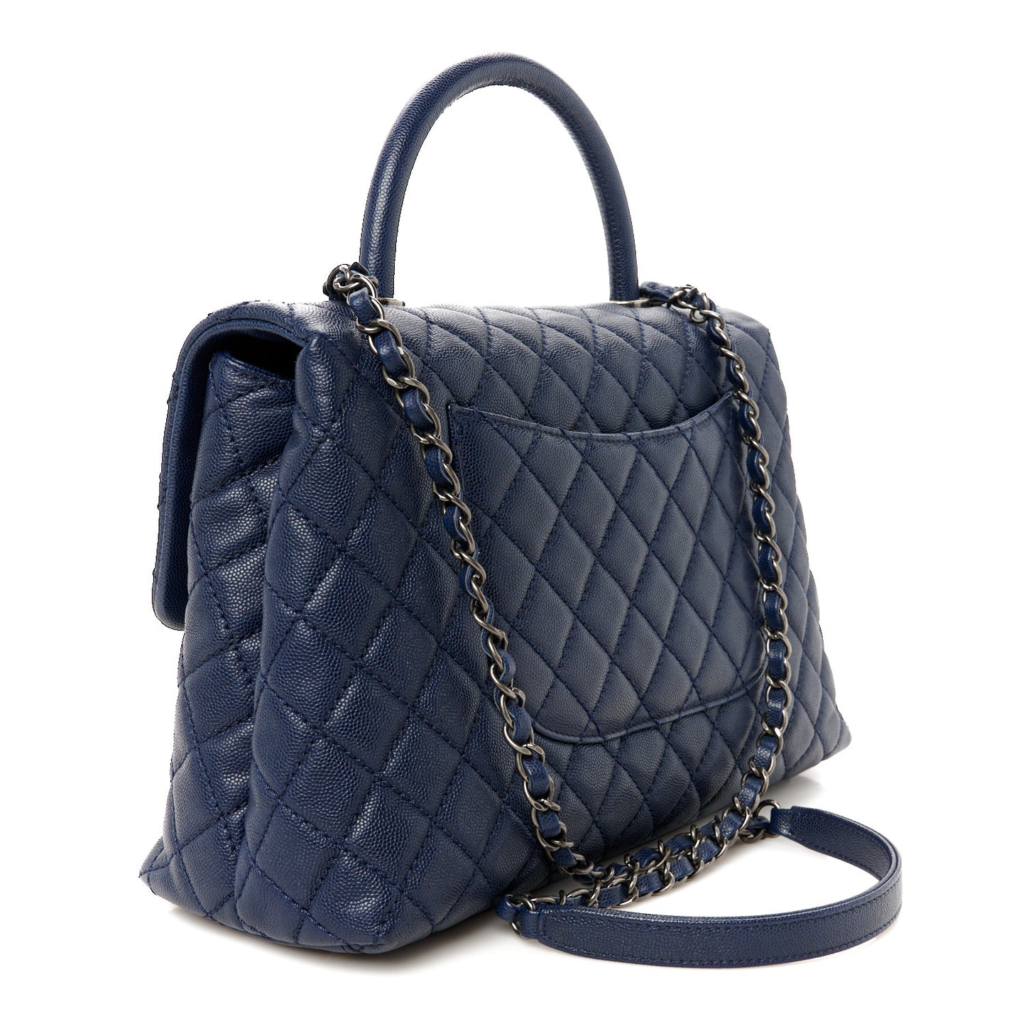 Caviar Quilted Medium Coco Handle Flap Navy Blue