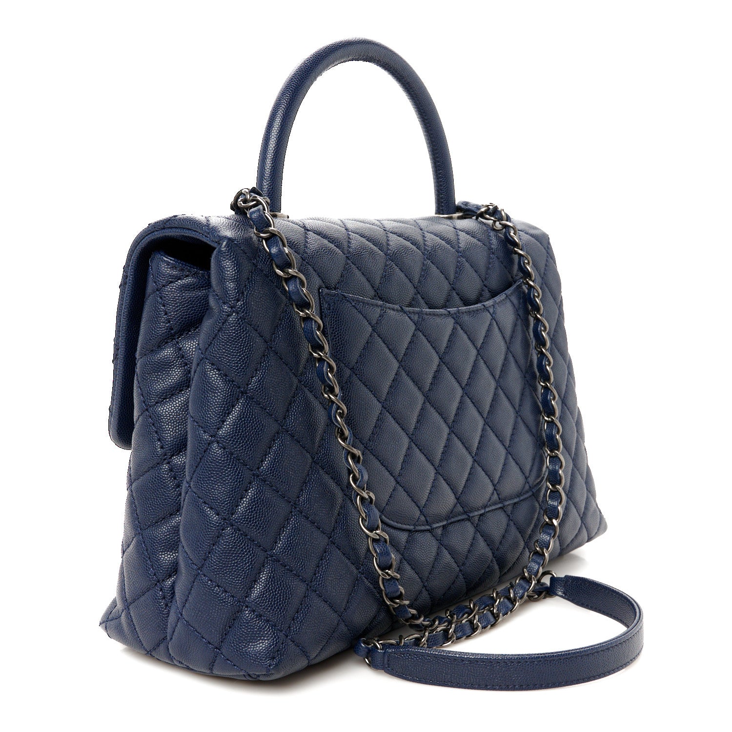 Chanel Caviar Quilted Medium Coco Handle Flap Navy Blue 3 of 12