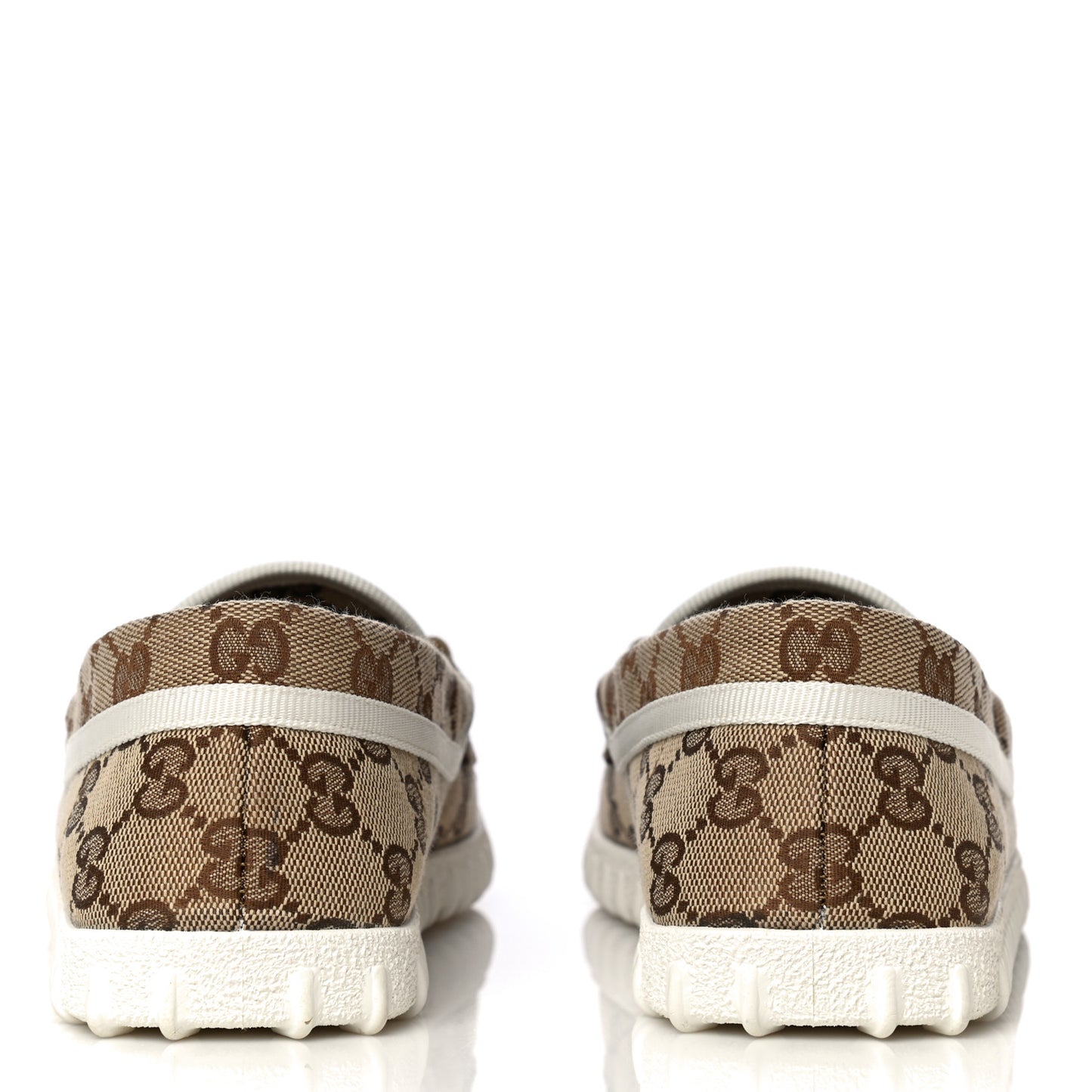GG Monogram Horsebit Web Womens Driver Loafers 37 Beige Ebony White