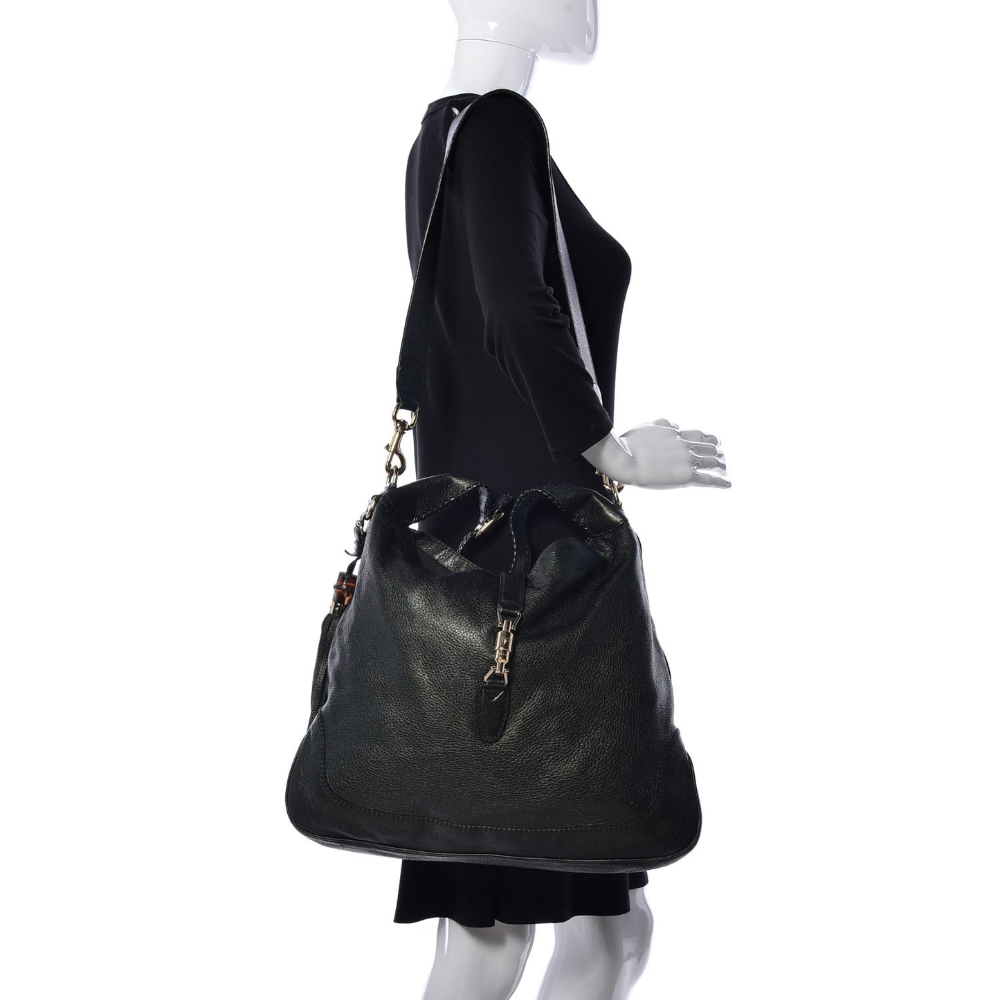 Calfskin Large New Jackie Shoulder Bag Black
