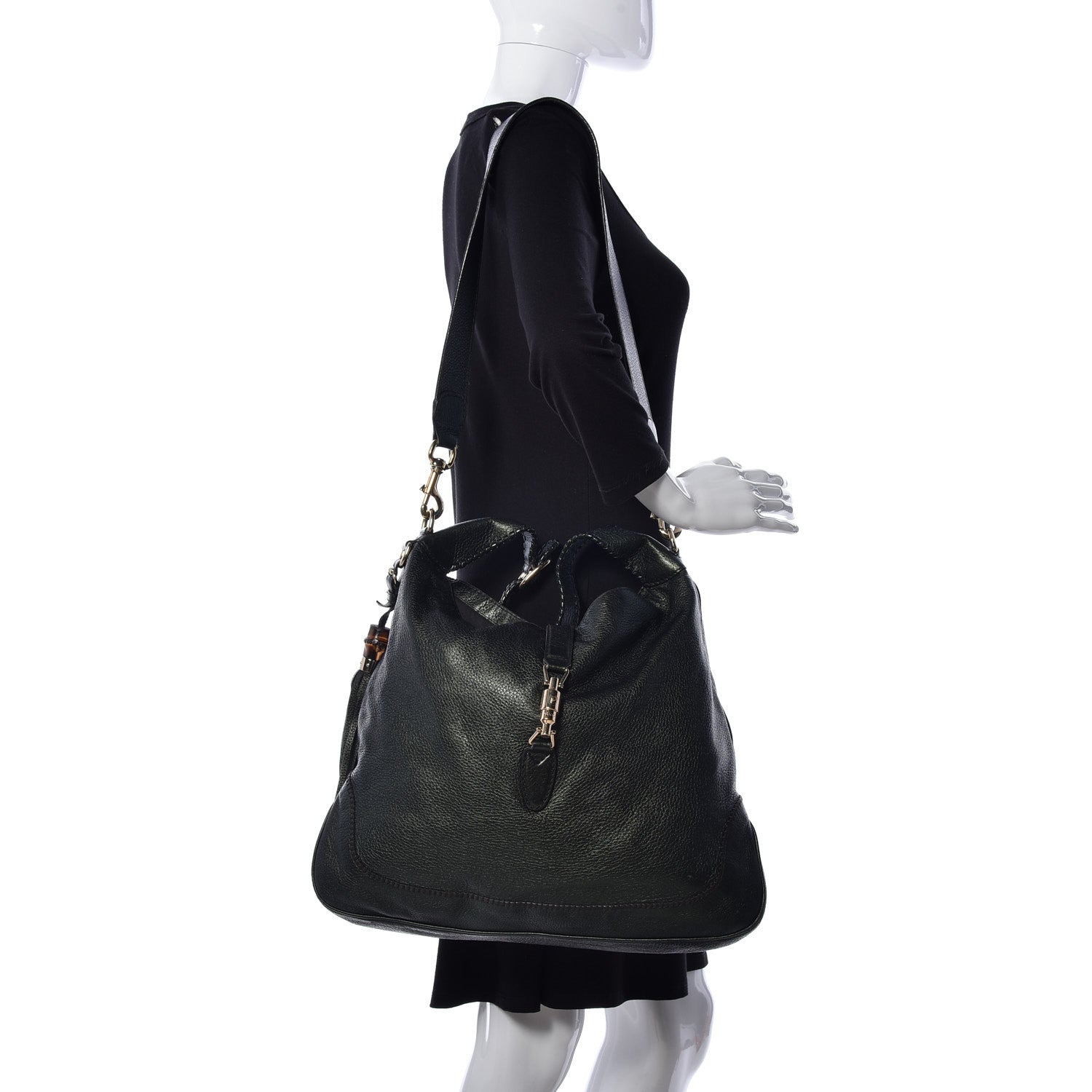 Gucci Calfskin Large New Jackie Shoulder Bag Black 2 of 10