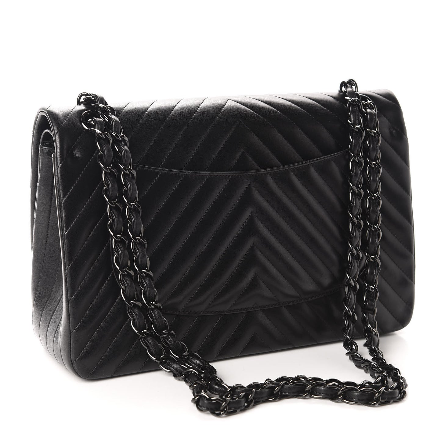 Lambskin Chevron Quilted Jumbo Double Flap So Black