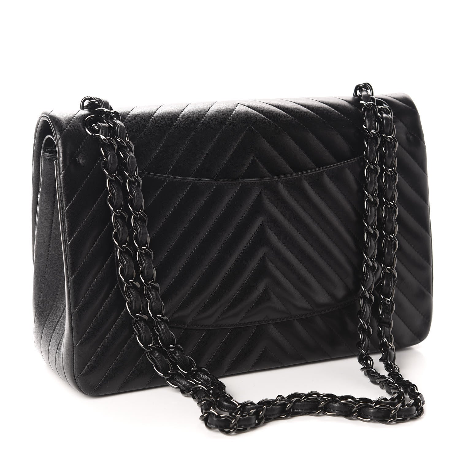 Chanel Lambskin Chevron Quilted Jumbo Double Flap So Black 3 of 19