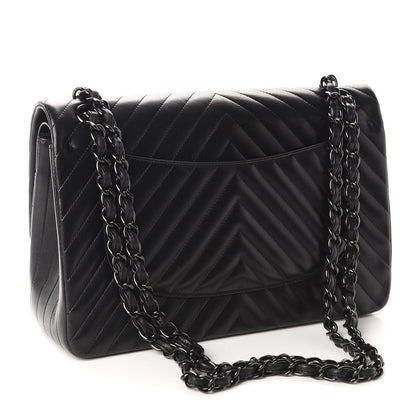 Chanel Lambskin Chevron Quilted Jumbo Double Flap So Black 3 of 19