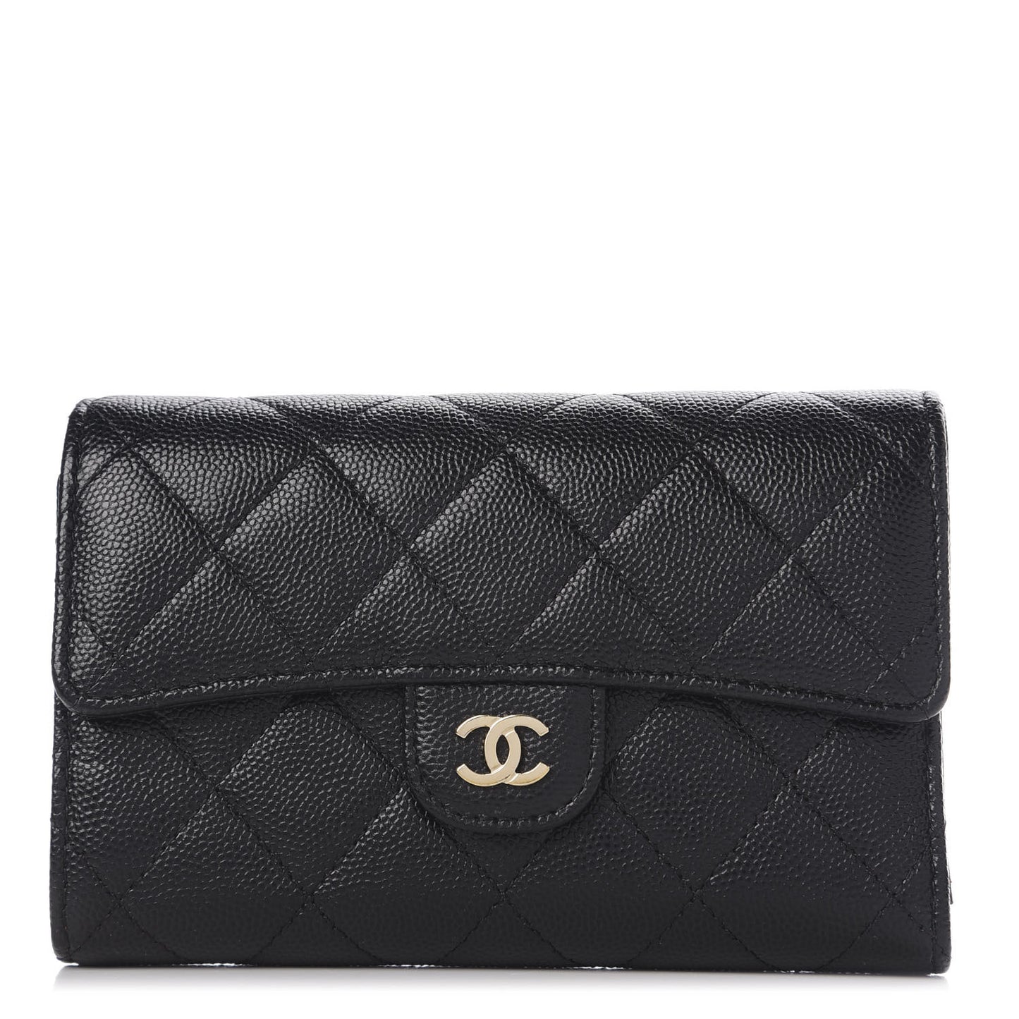 Caviar Quilted Medium Flap Wallet Black