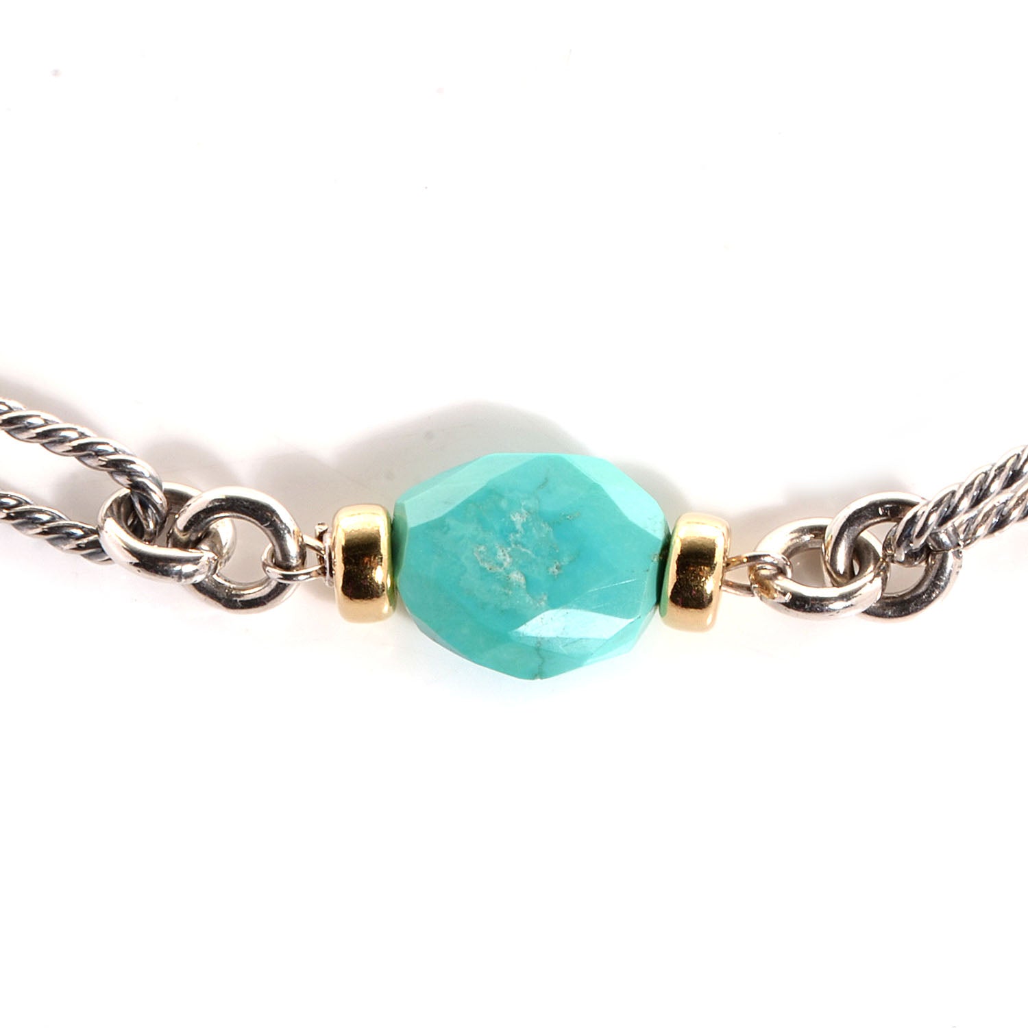 David Yurman Sterling Silver 18k Gold Turquoise Figaro Necklace 3 of 7