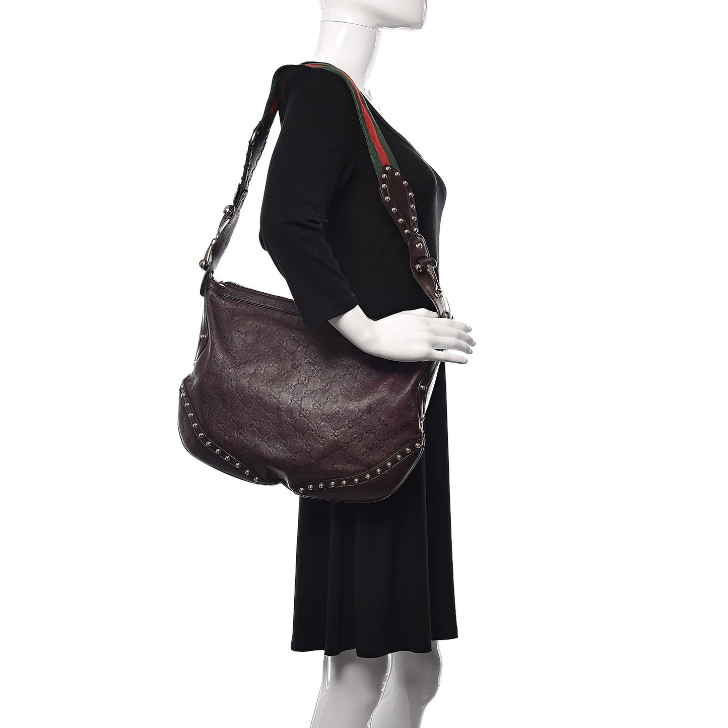 Guccissima Studded Web Pelham Shoulder Bag Dark Brown