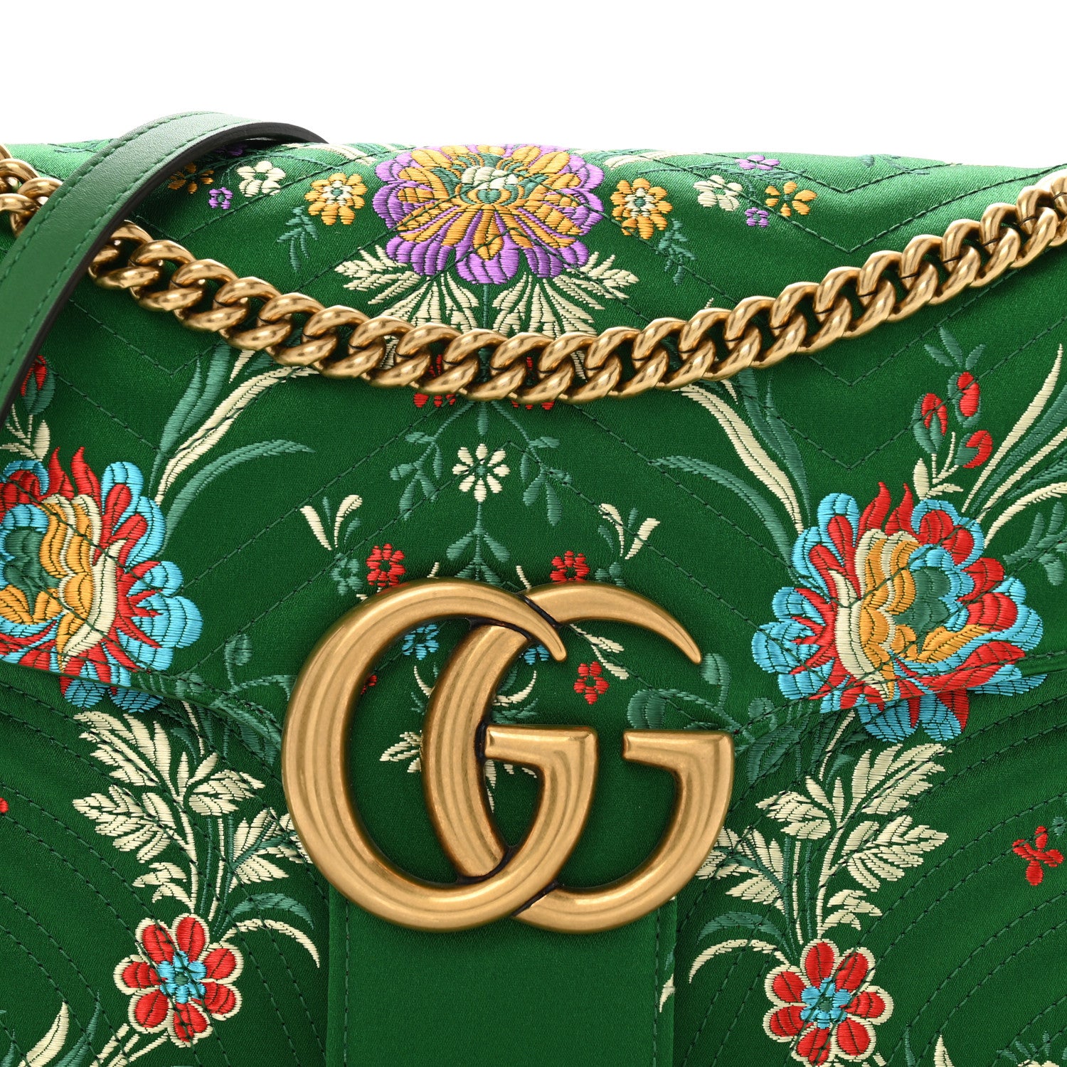Gucci Jacquard Matelasse Floral Medium GG Marmont Shoulder Bag Green 8 of 12