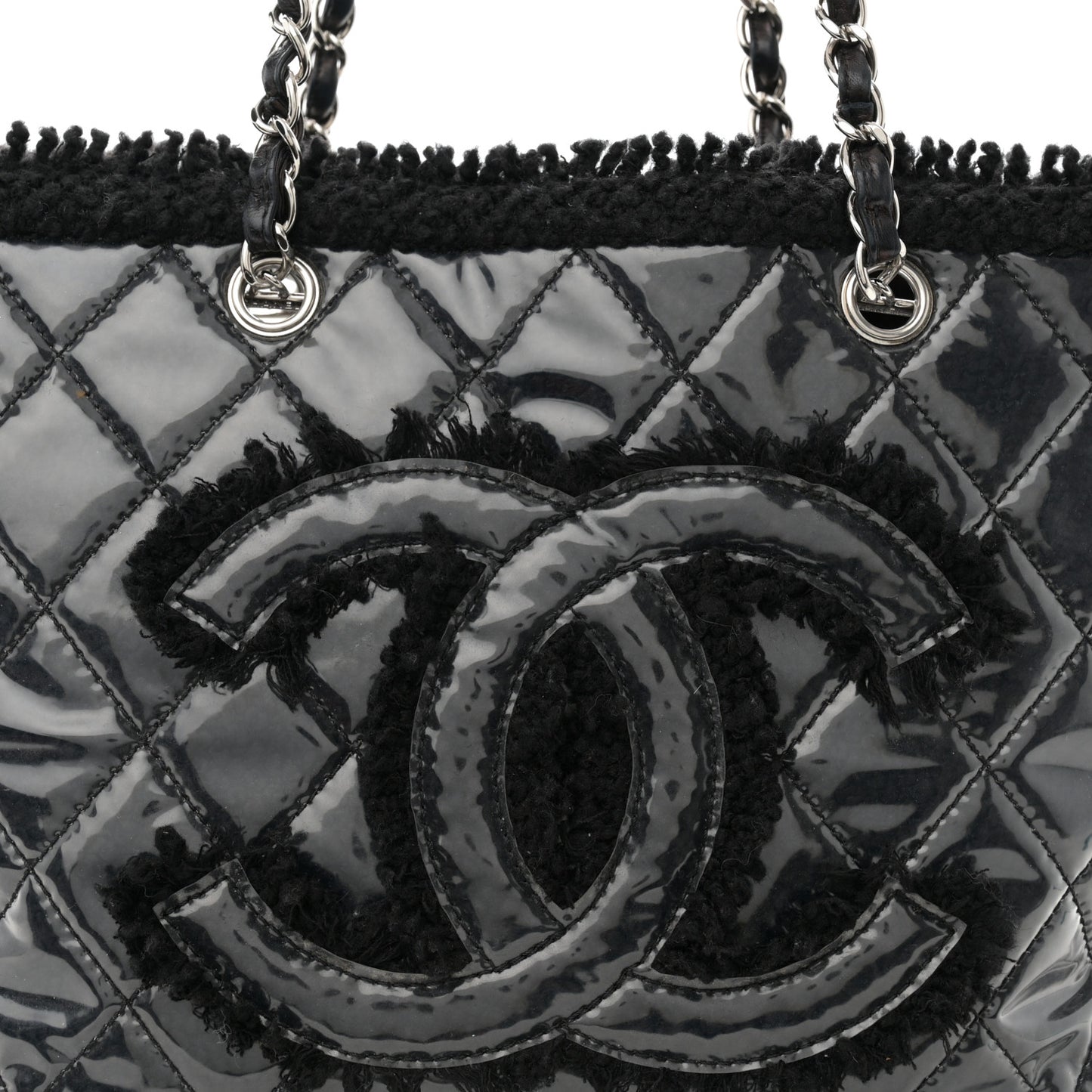 Vinyl Quilted Funny Tweed Tote Black