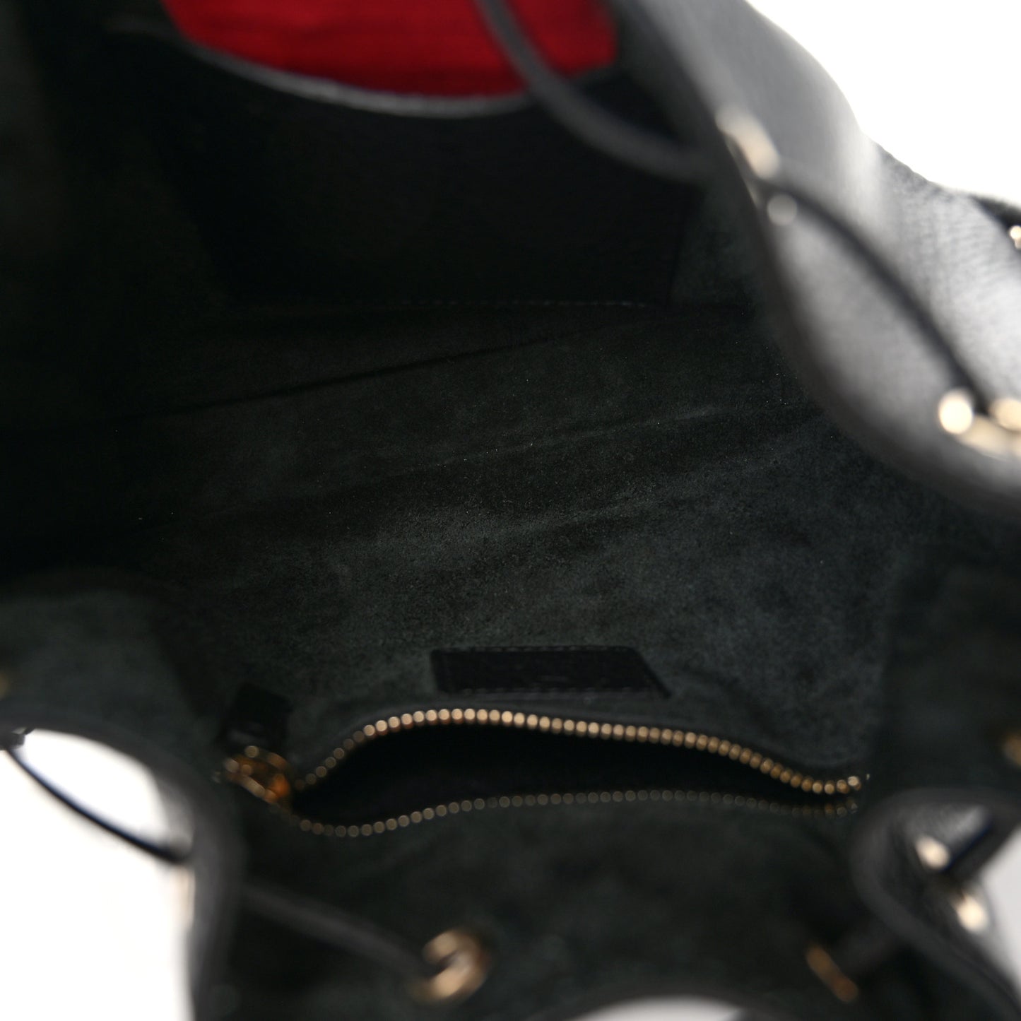 Grained Calfskin Rockstud Bucket Bag Black