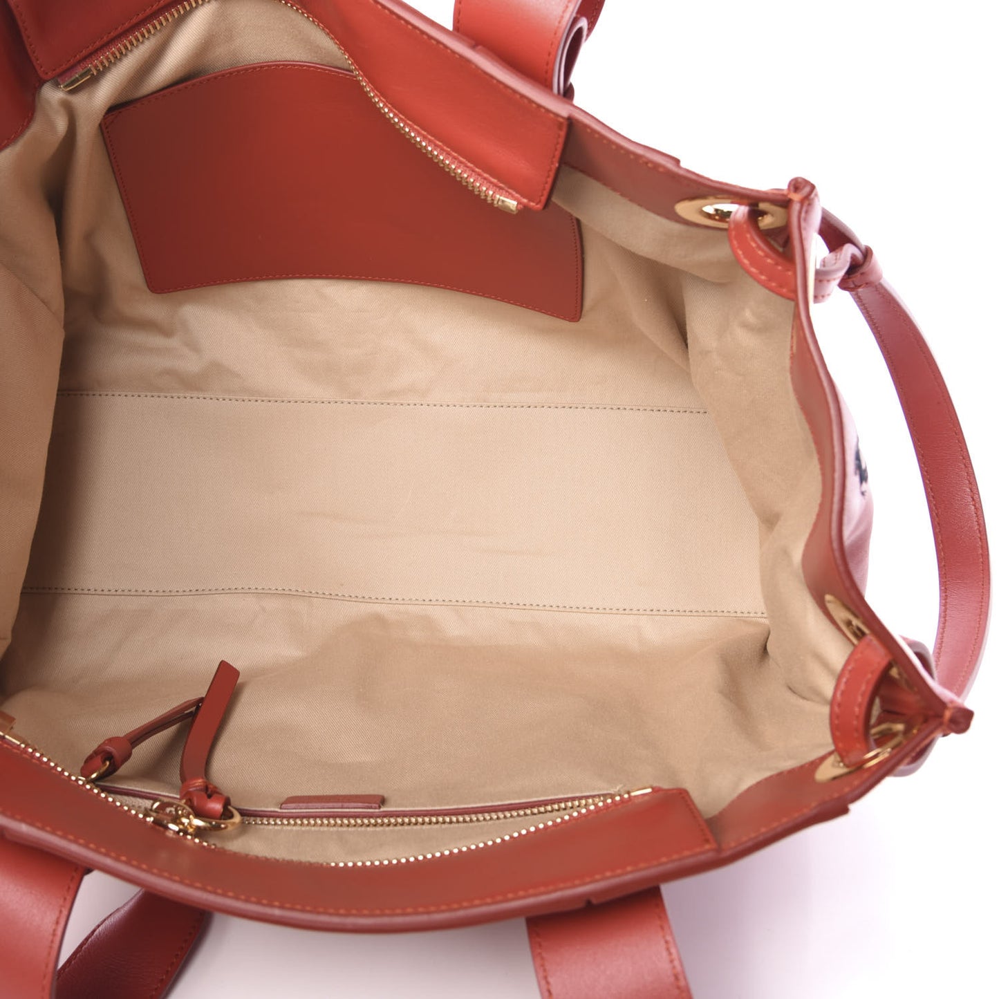 Smooth Calfskin Little Horses Embroidered Tao Zipped Tote Earthy Red