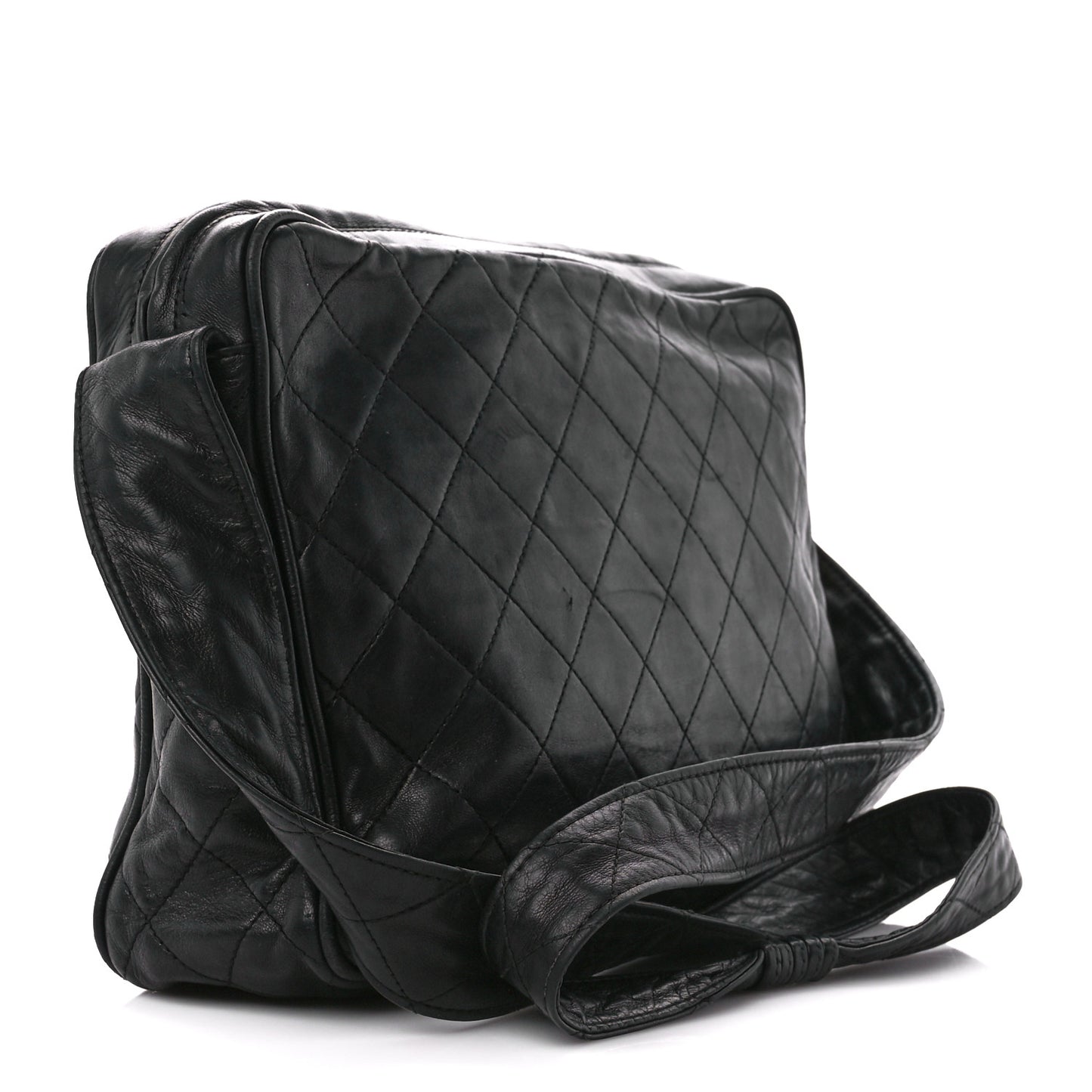 Lambskin Quilted Tassel Camera Case Black