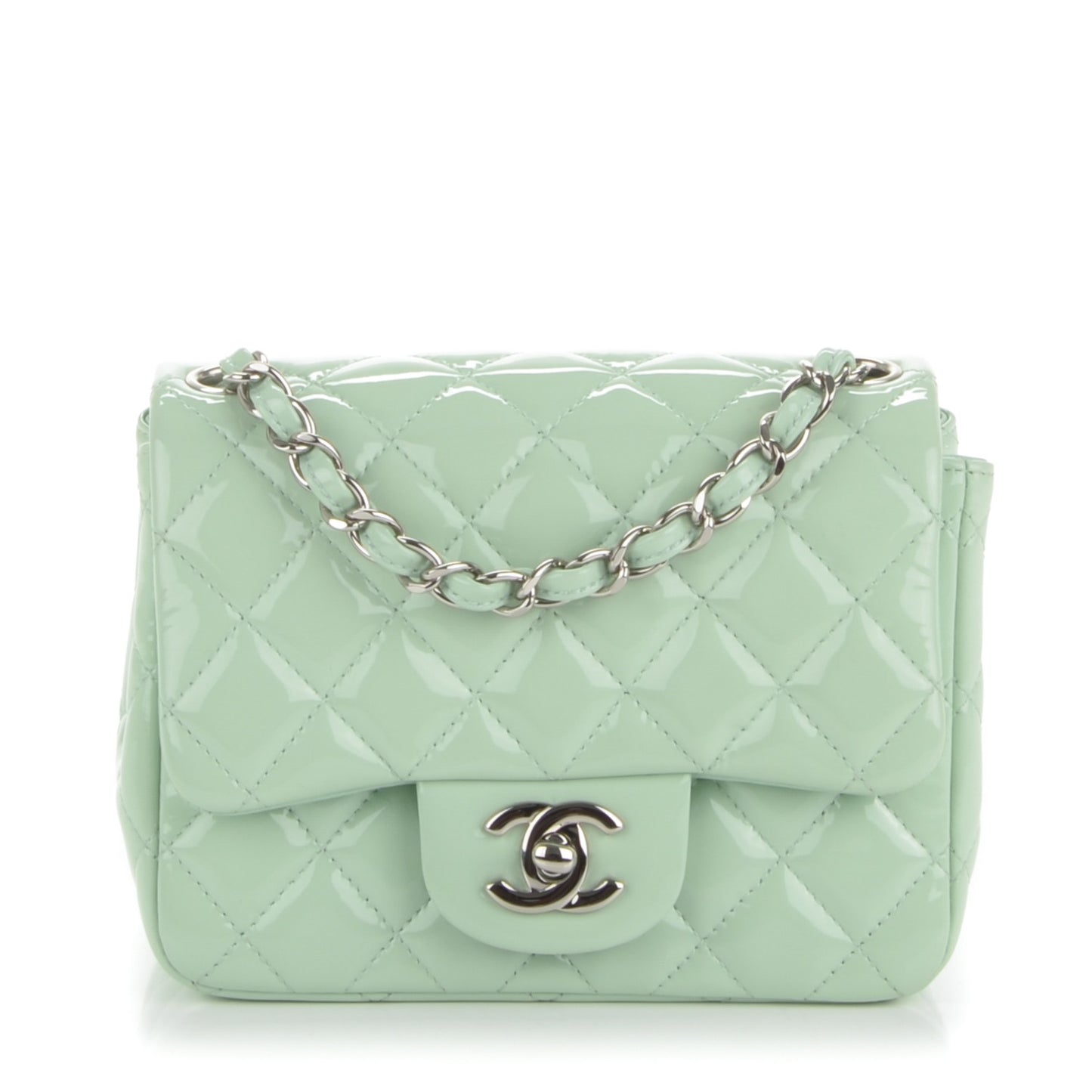 Patent Calfskin Quilted Mini Square Flap Light Green