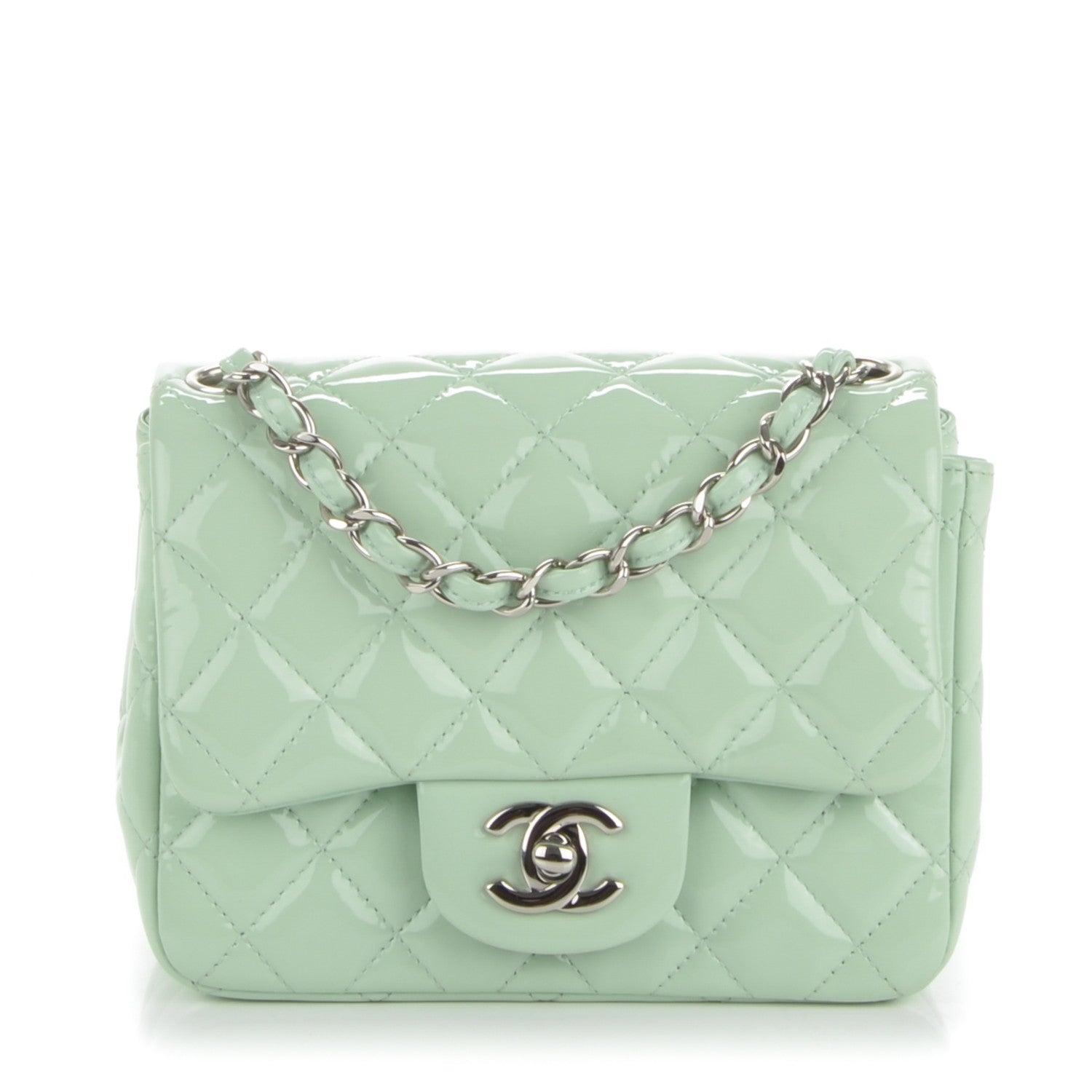 Chanel Patent Calfskin Quilted Mini Square Flap Light Green 1 of 7