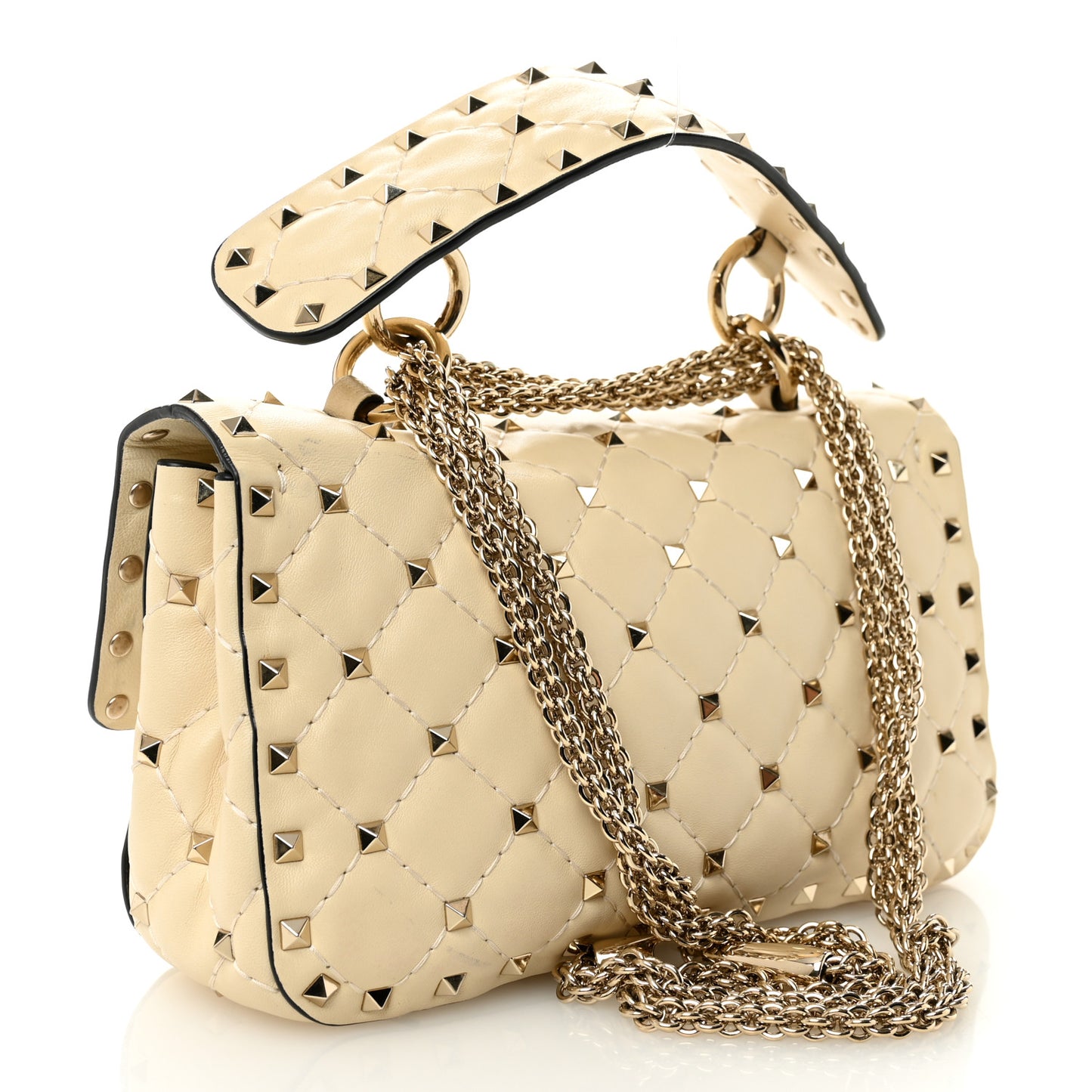 Nappa Small Rockstud Spike Shoulder Bag Light Ivory