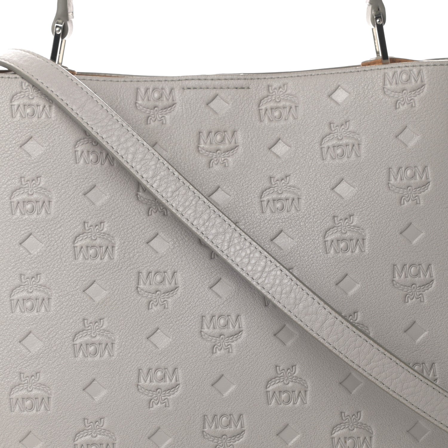 MCM Calfskin Ottomar Monogram Sarah Convertible Hobo Dove 8 of 15