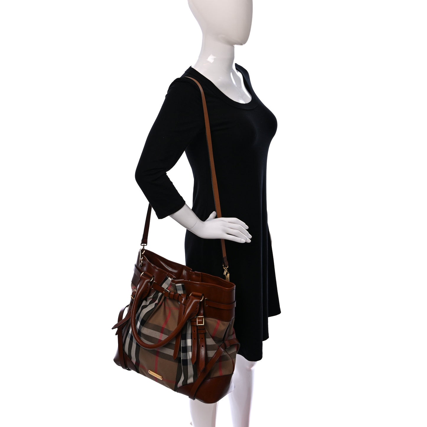 Bridle Calfskin House Check Medium Whipstitch Tote Dark Tan