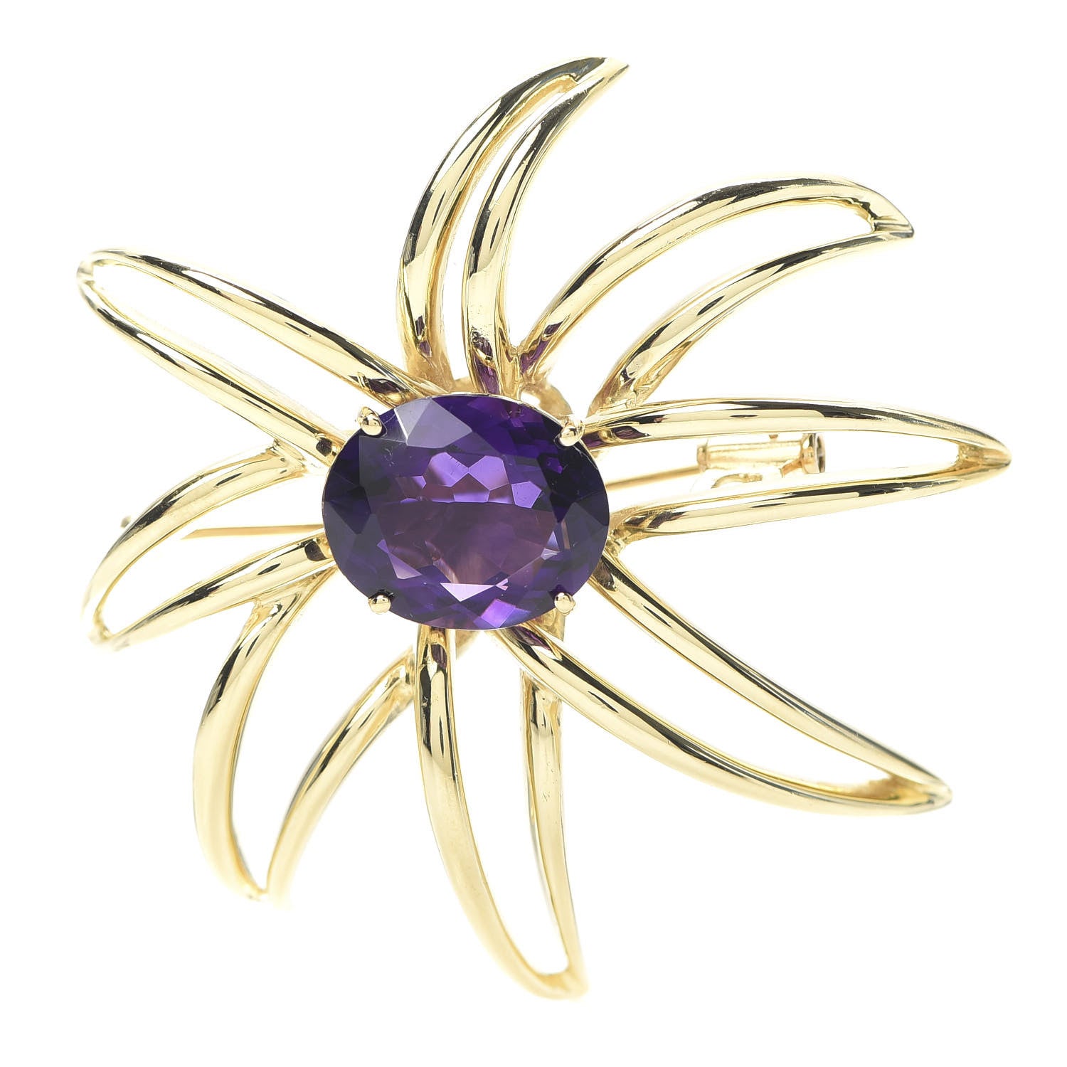 Tiffany 18K Yellow Gold Amethyst Fireworks Brooch Pin 1 of 6