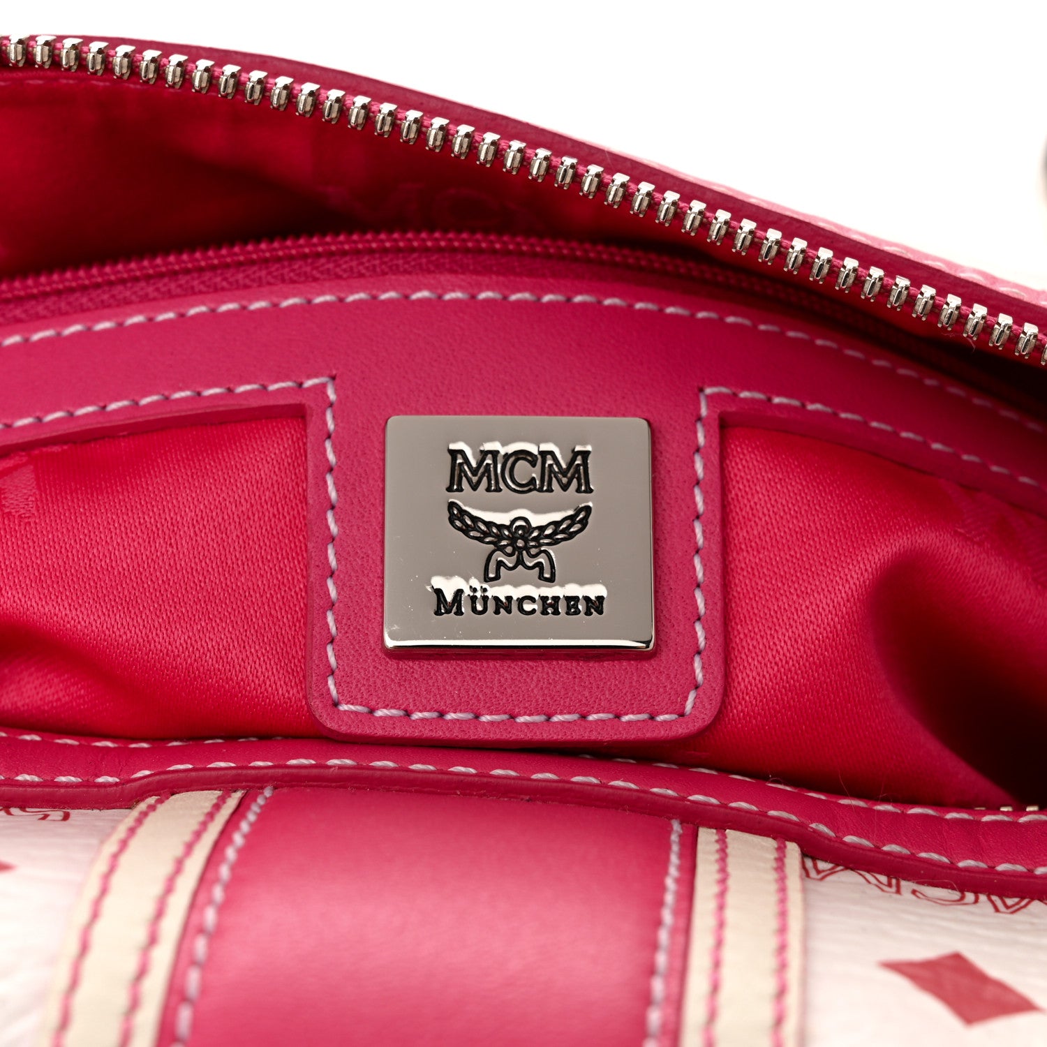 MCM Visetos Medium Boston Bag Pink White 6 of 13