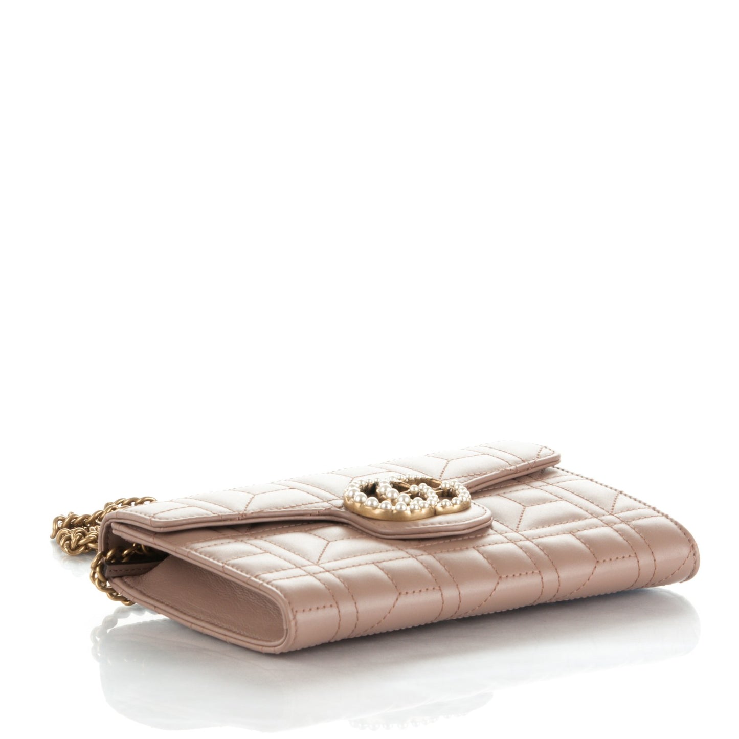 Calfskin Matelasse Mini Pearly GG Marmont Chain Wallet Porcelain Rose