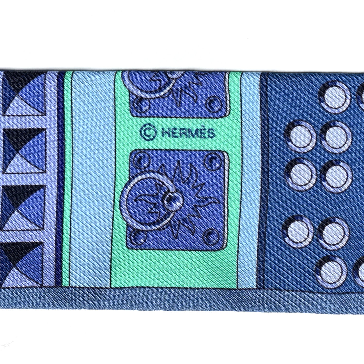 Hermes Silk Colliers de Chiens Twilly Blue Jean Vert Coral 3 of 4