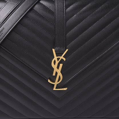 Saint Laurent Grain De Poudre Matelasse Chevron Large Monogram Satchel Black 8 of 8
