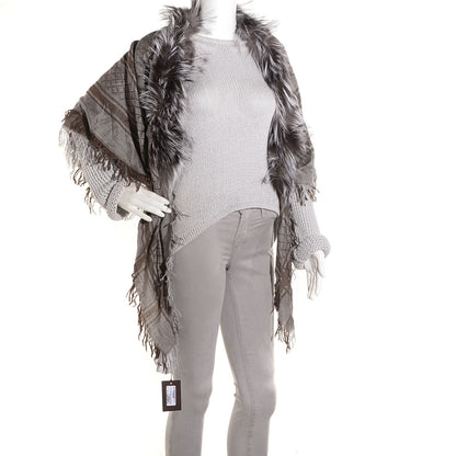 Gucci Wool Silk Fox Fur Monogram Shawl Scarf Brown 2 of 6