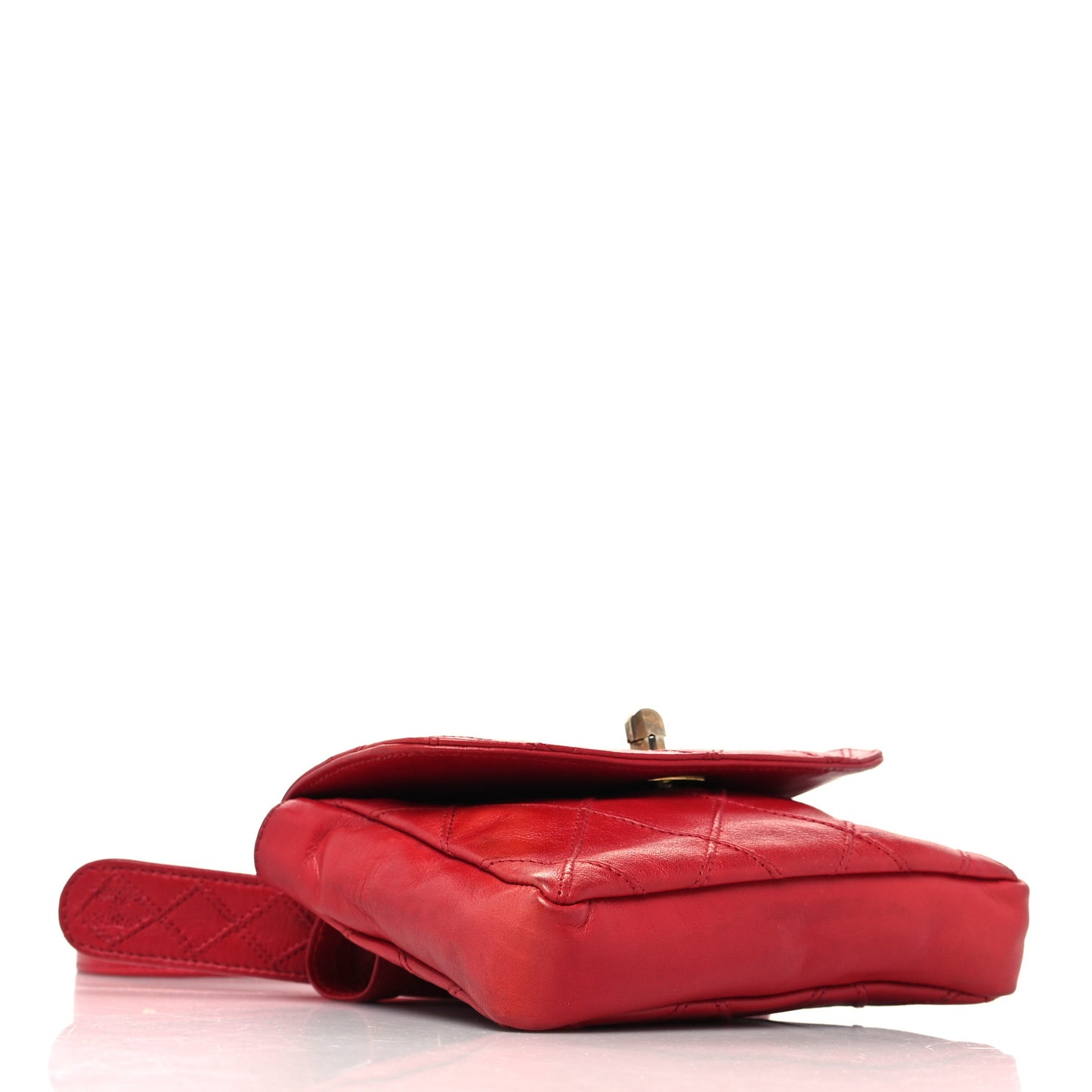 Lambskin Diamond Stitched Turn Lock Flap Belt Bag 75 30 Red