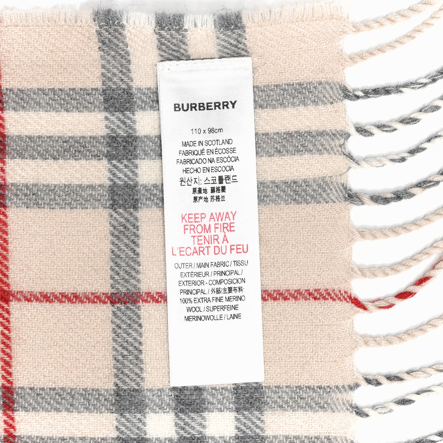 Cashmere Vintage Check Fringe Scarf Beige