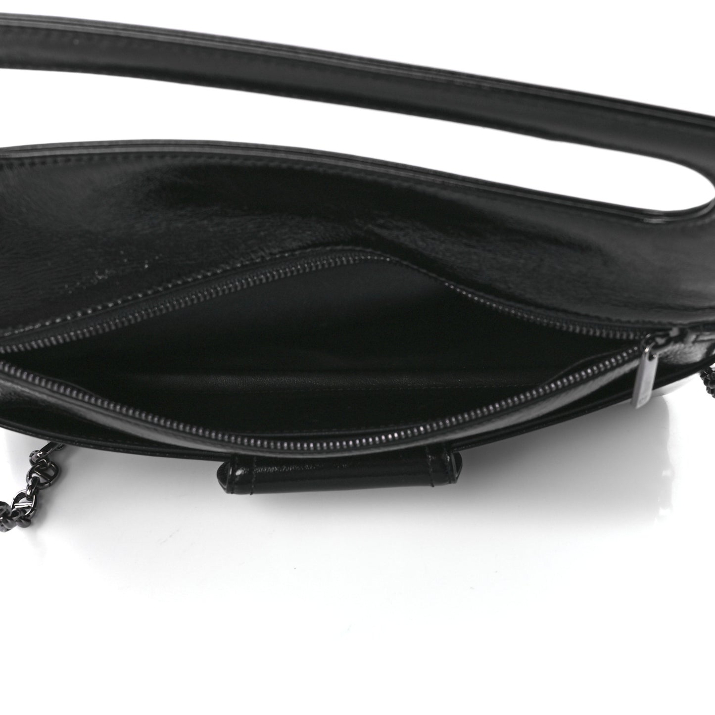 Crinkled Patent Lambskin Medium Diordouble Chain Bag Black