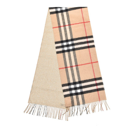 Burberry Metallic Cashmere Reversible Check Fringe Scarf Camel Gold 3 of 6