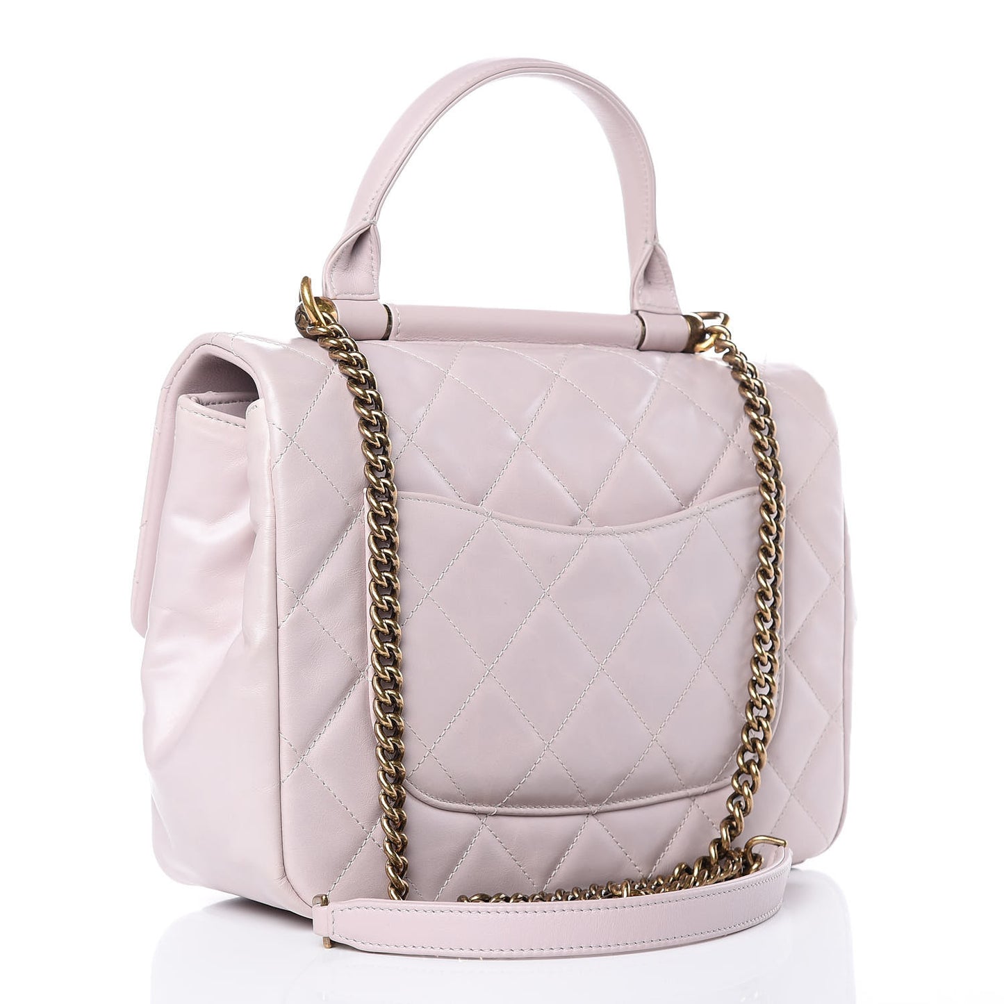 Glazed Calfskin Quilted Medium Gold Bar Top Handle Flap Light Pink