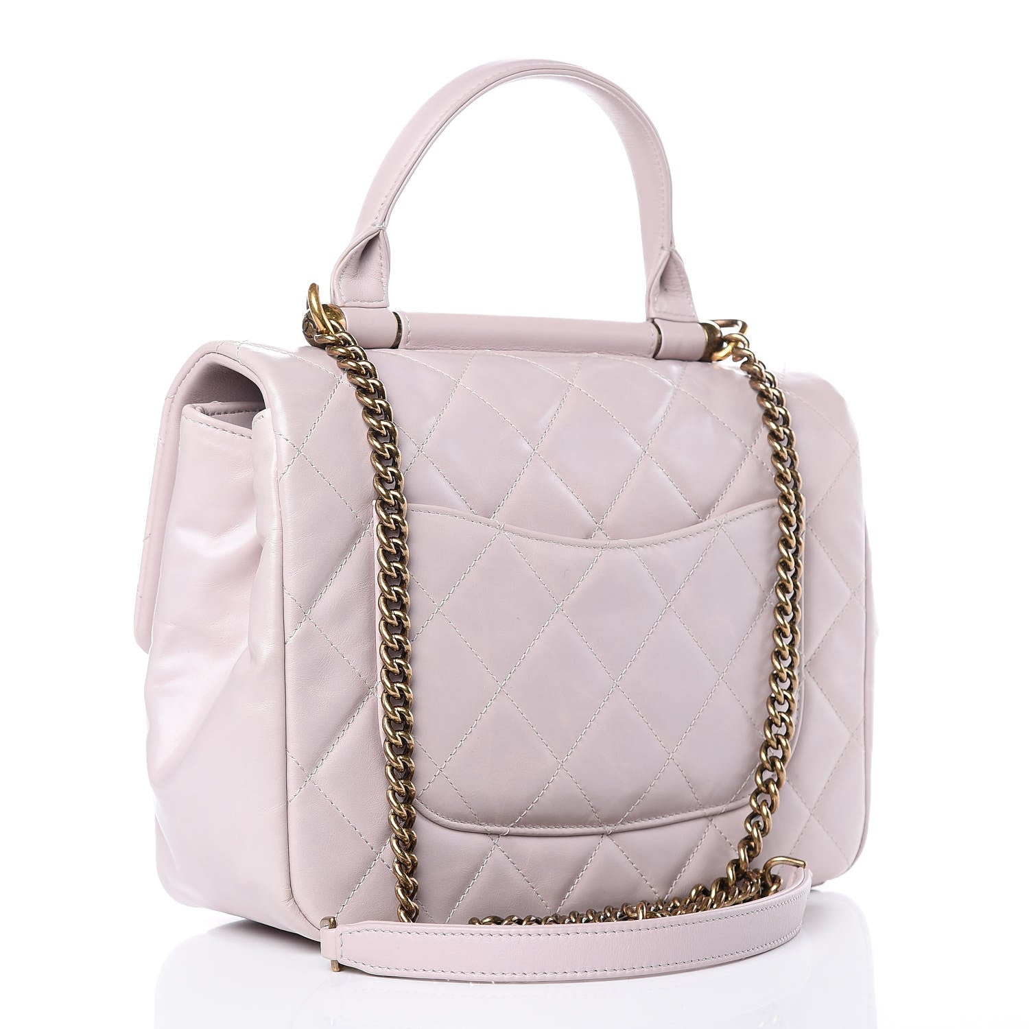 Chanel Glazed Calfskin Quilted Medium Gold Bar Top Handle Flap Light Pink 3 of 11