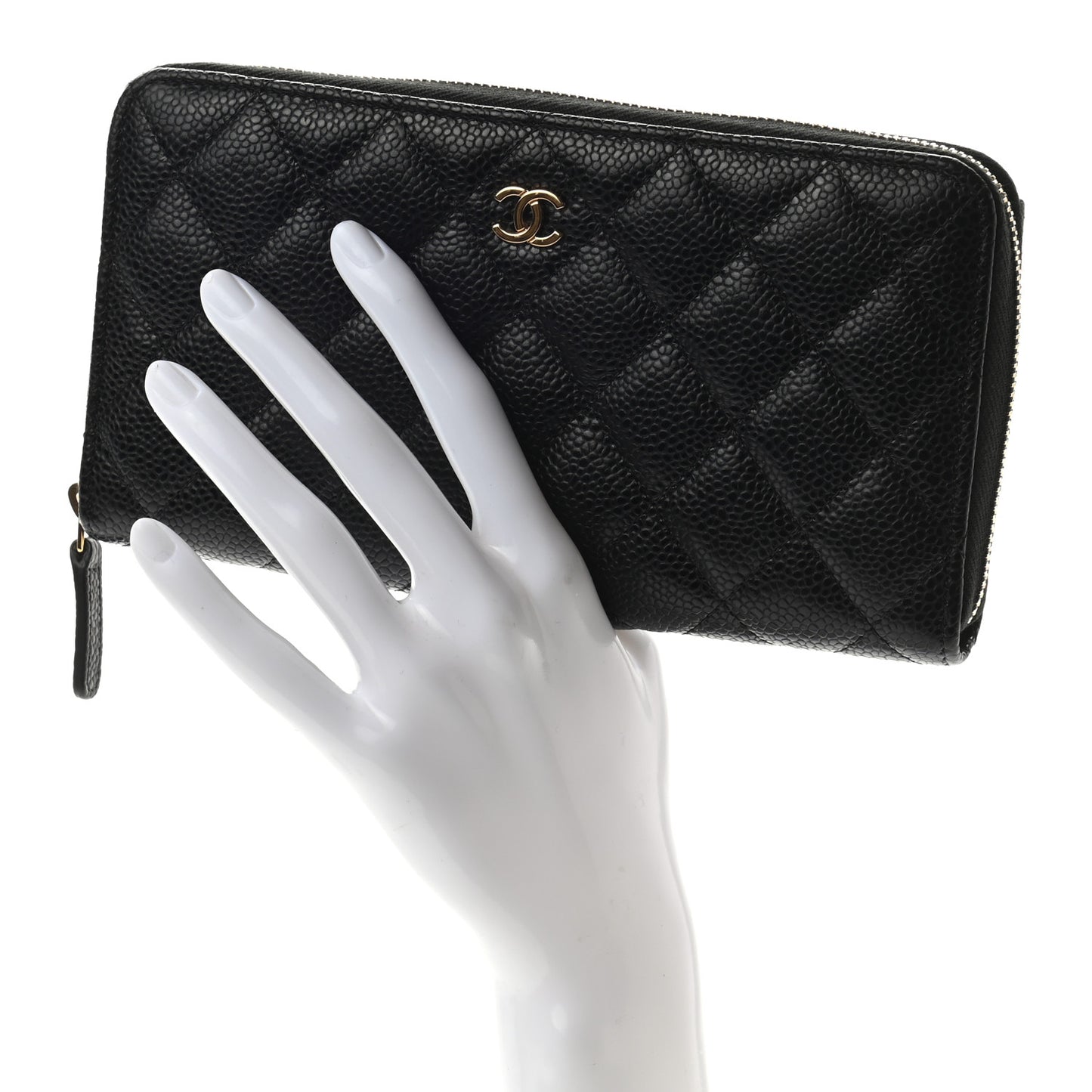 Caviar Quilted Large Gusset Zip Around Wallet Black