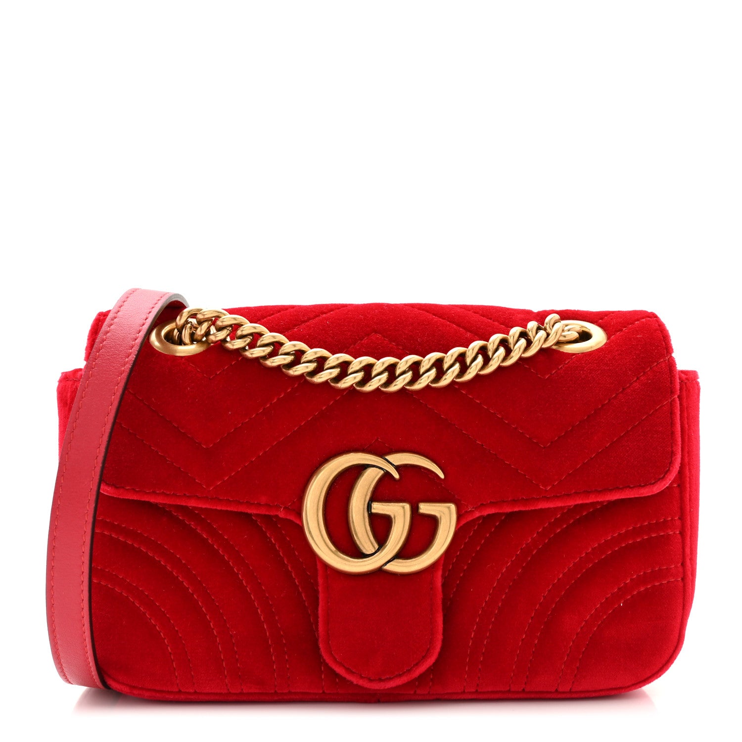 Gucci Velvet Matelasse Mini GG Marmont Shoulder Bag Hibiscus Red 1 of 10