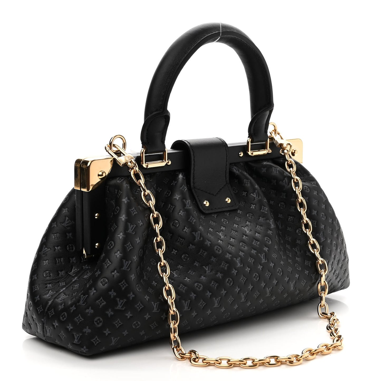 Calfskin Nanogram Embossed Clutch Black