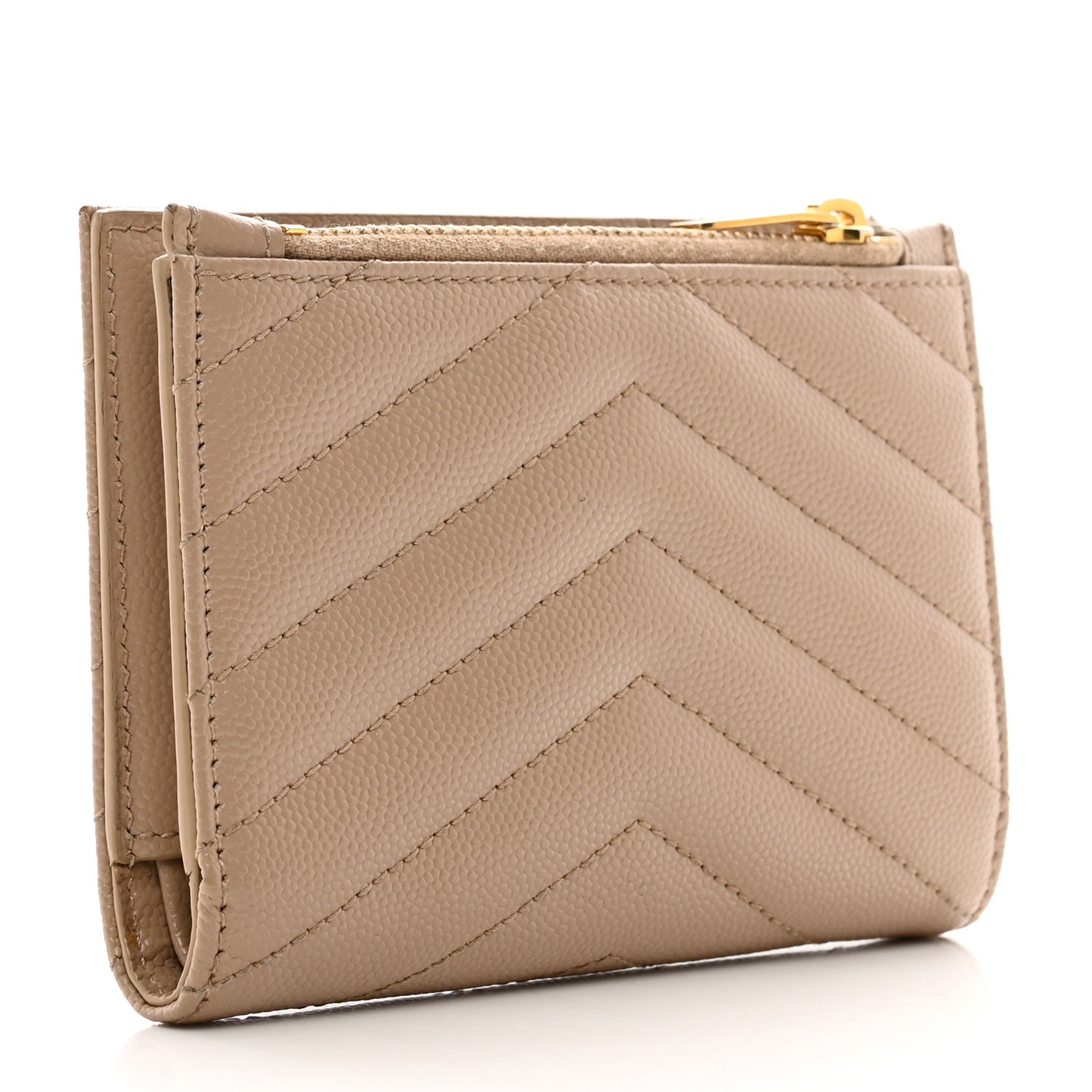 Grain De Poudre Matelasse Chevron Monogram Zipped Two-Part Wallet Dark Beige