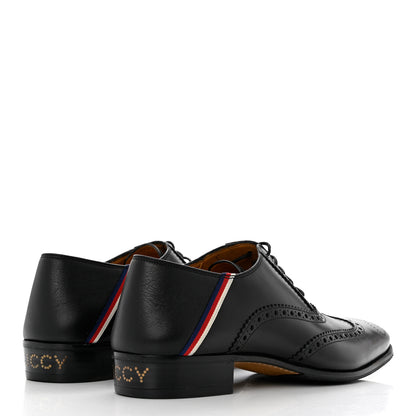 Gucci Calfskin Miro Soft Web Mens Spirit Wingtip Oxfords 8 Black 4 of 9