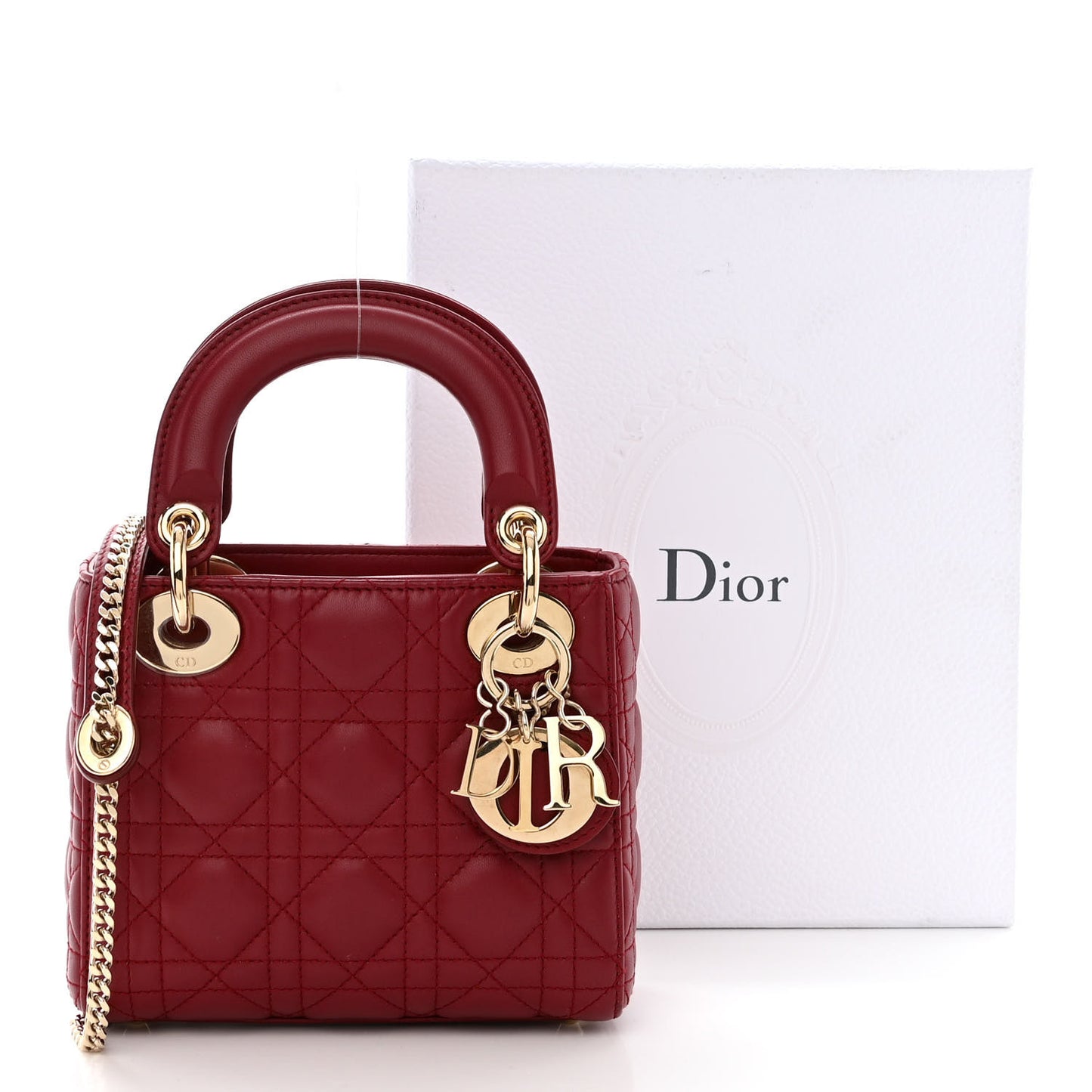 Lambskin Cannage Mini Lady Dior Burgundy