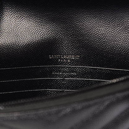 Saint Laurent Grain De Poudre Matelasse Chevron Monogram Envelope Chain Wallet Black 6 of 10