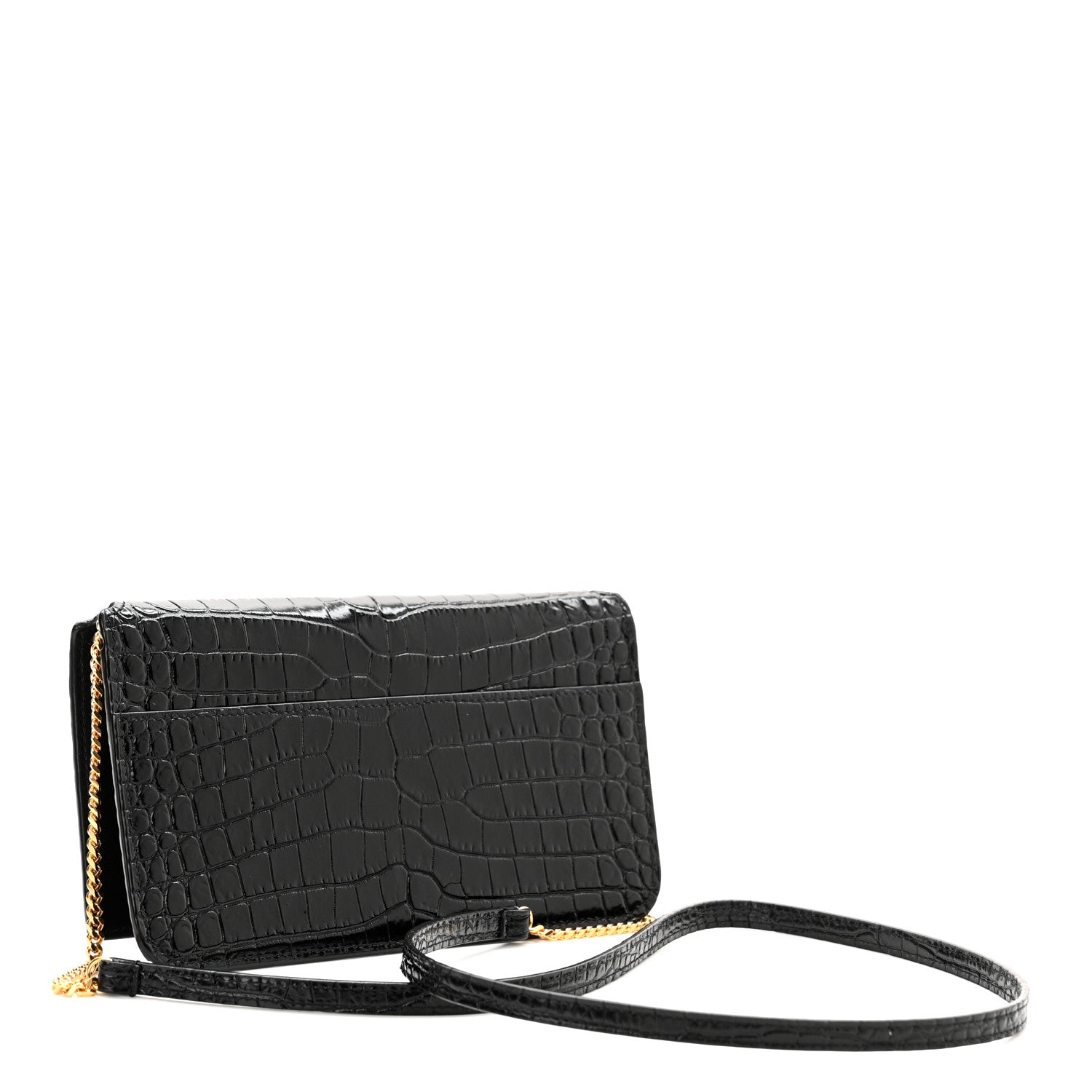 Saint Laurent Crocodile Embossed Monogram Phone Holder Crossbody Black 3 of 9