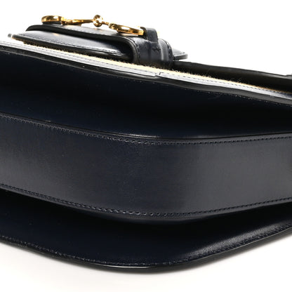 Gucci Vintage Rice Canvas Plutone Calfskin Horsebit 1955 Shoulder Bag Beige Blue 10 of 10