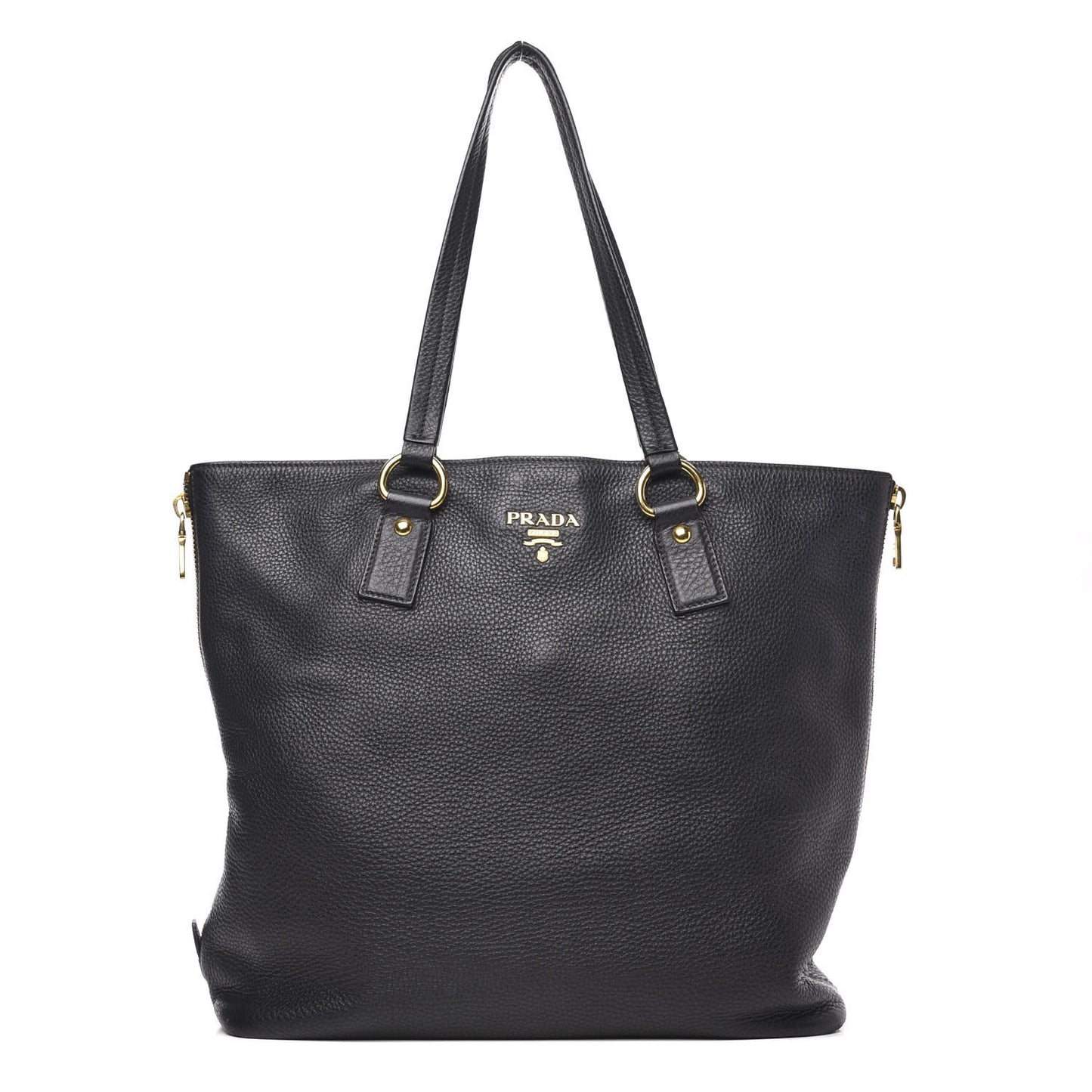 Vitello Daino Side Zip Tote Black