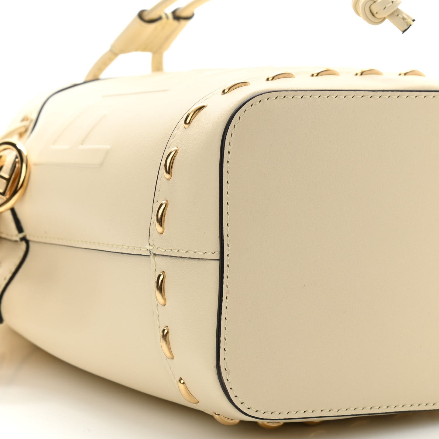Vitello King F is Fendi Logo Debossed Metal Stitch Mini Mon Tresor Bucket Bag Pergamena