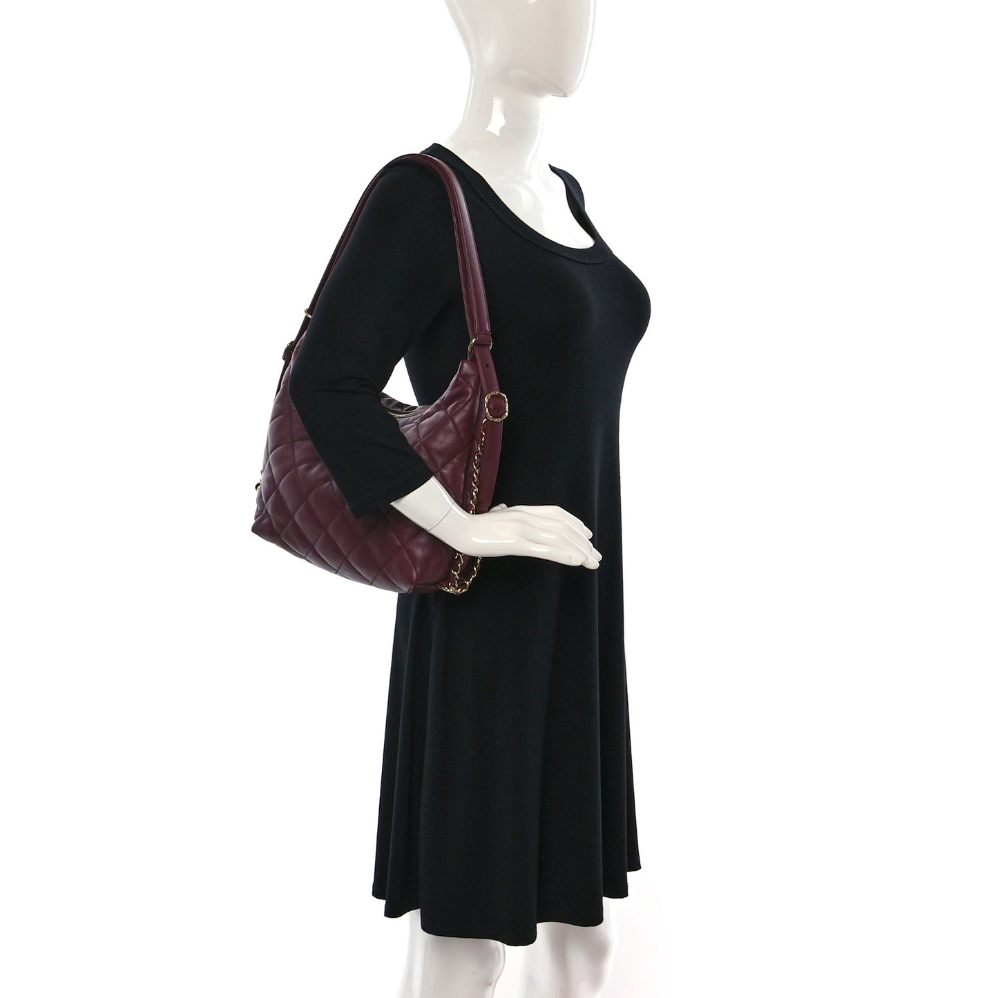 Lambskin Quilted Hobo Burgundy