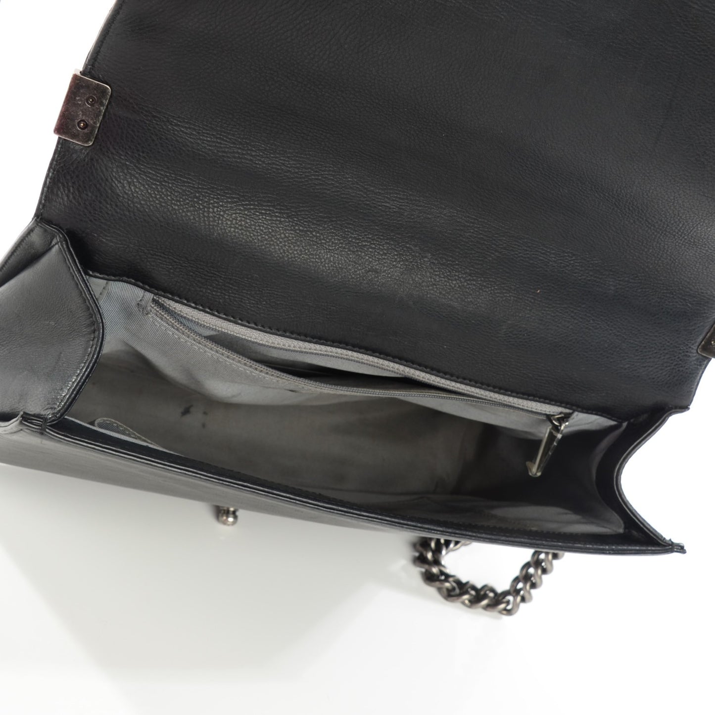 Calfskin Double Stitch Large Boy Flap Black